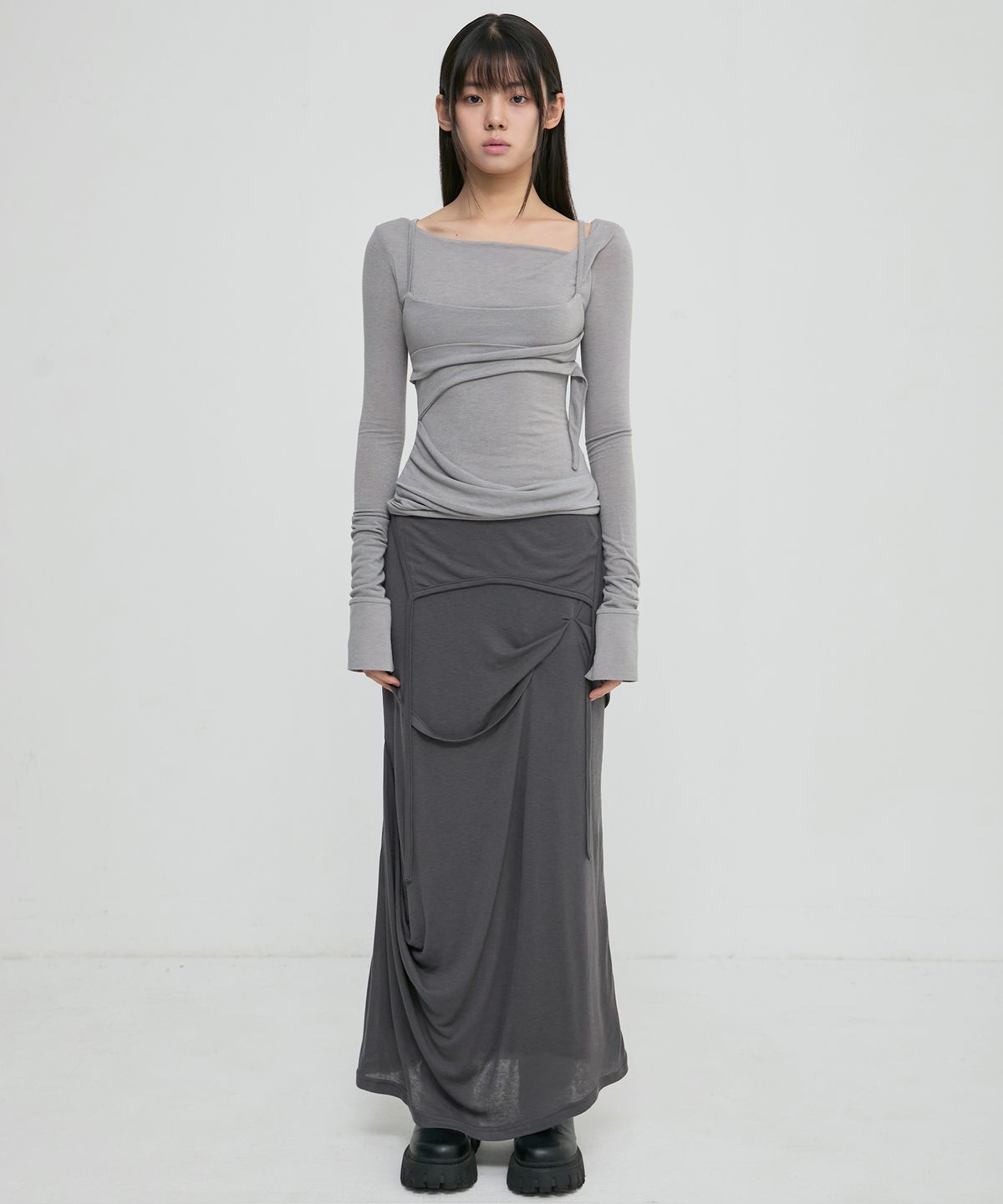 플레어업(FLAREUP) Layered Bustier Long Sleeve (FL-105_Gray)