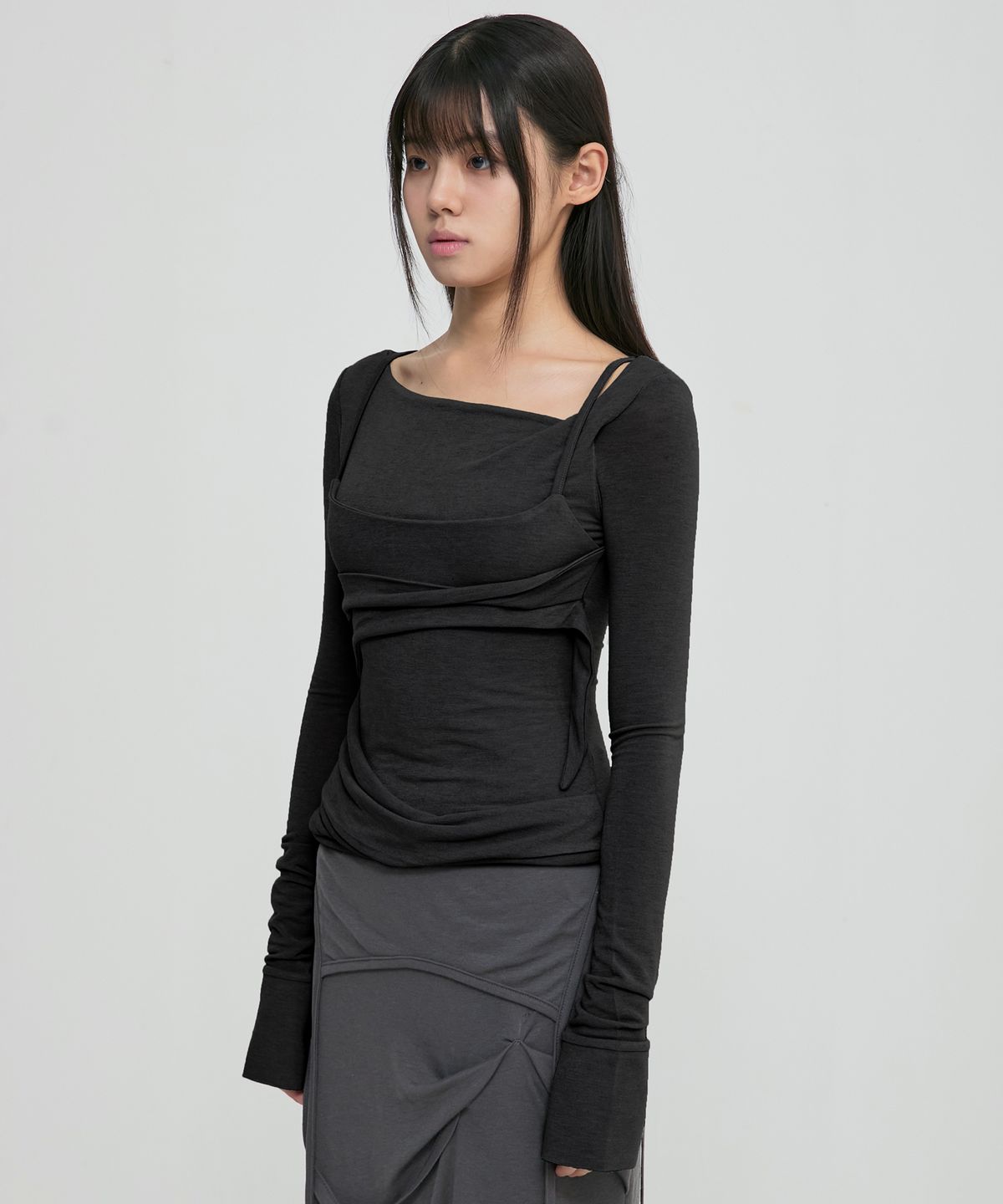 플레어업(FLAREUP) Layered Bustier Long Sleeve (FL-105_Black)
