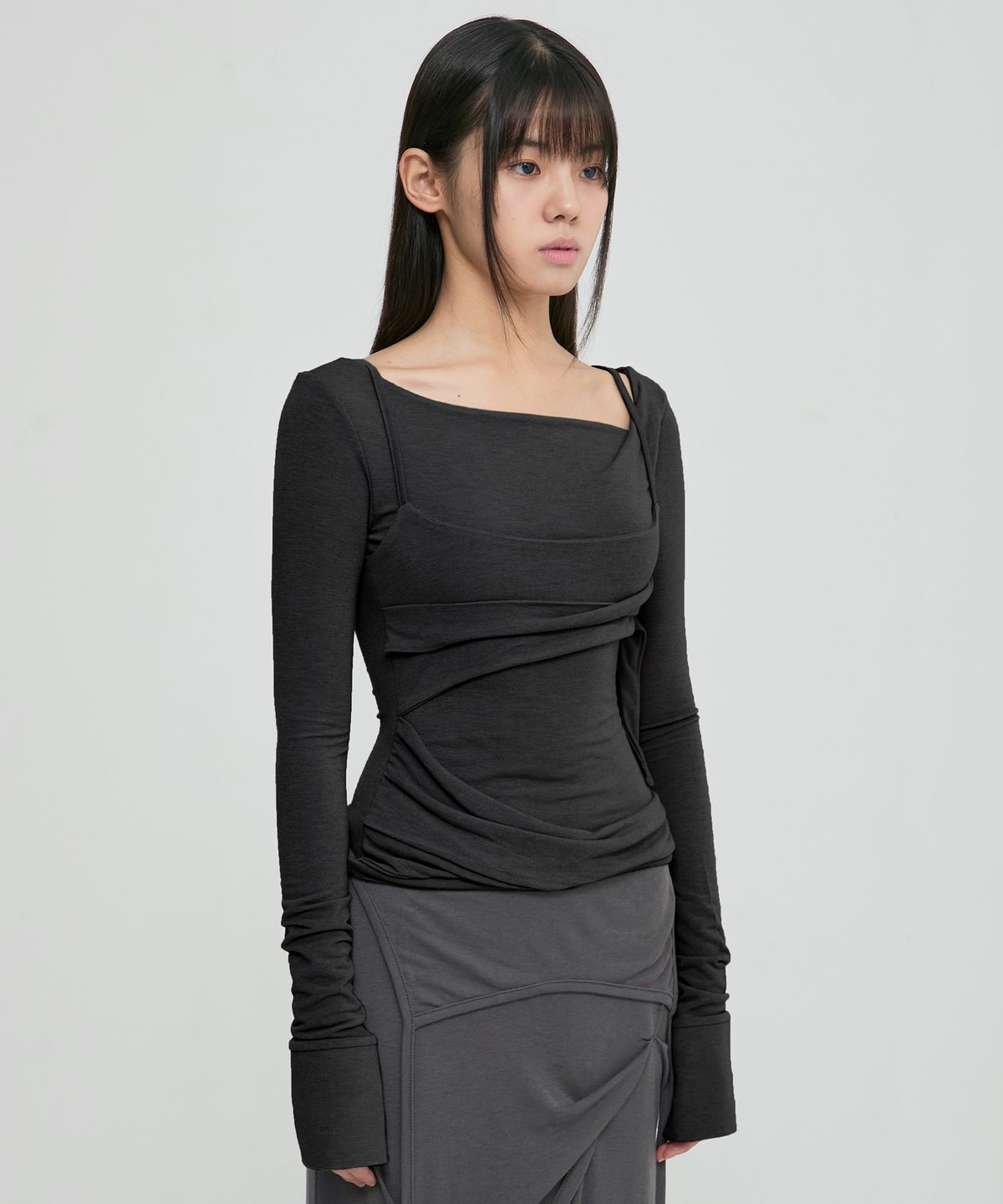 플레어업(FLAREUP) Layered Bustier Long Sleeve (FL-105_Black)