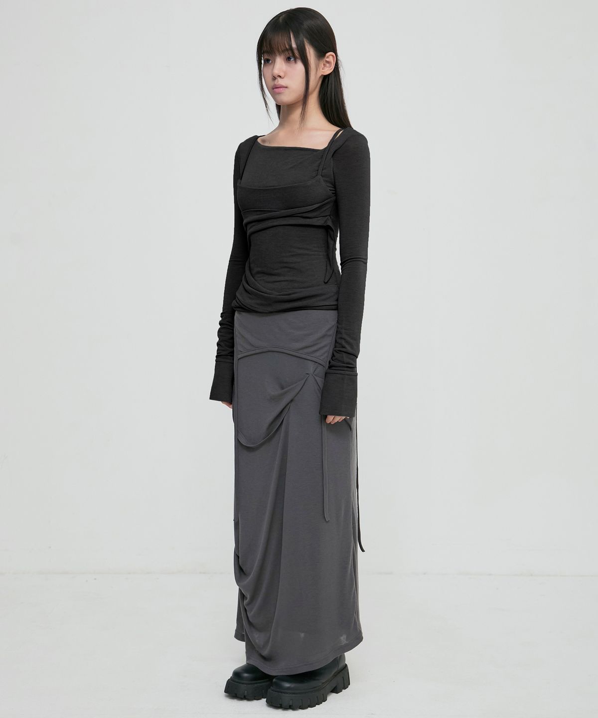 플레어업(FLAREUP) Layered Bustier Long Sleeve (FL-105_Black)