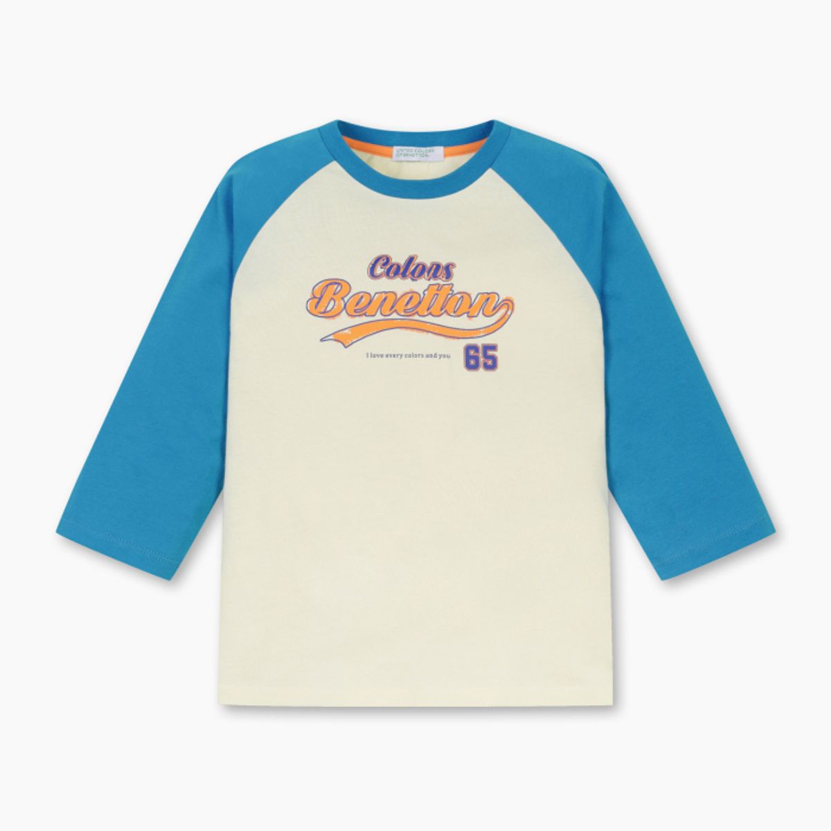 베네통키즈(BENETTONKIDS) 배색 래글런 티셔츠_QATS05611BL