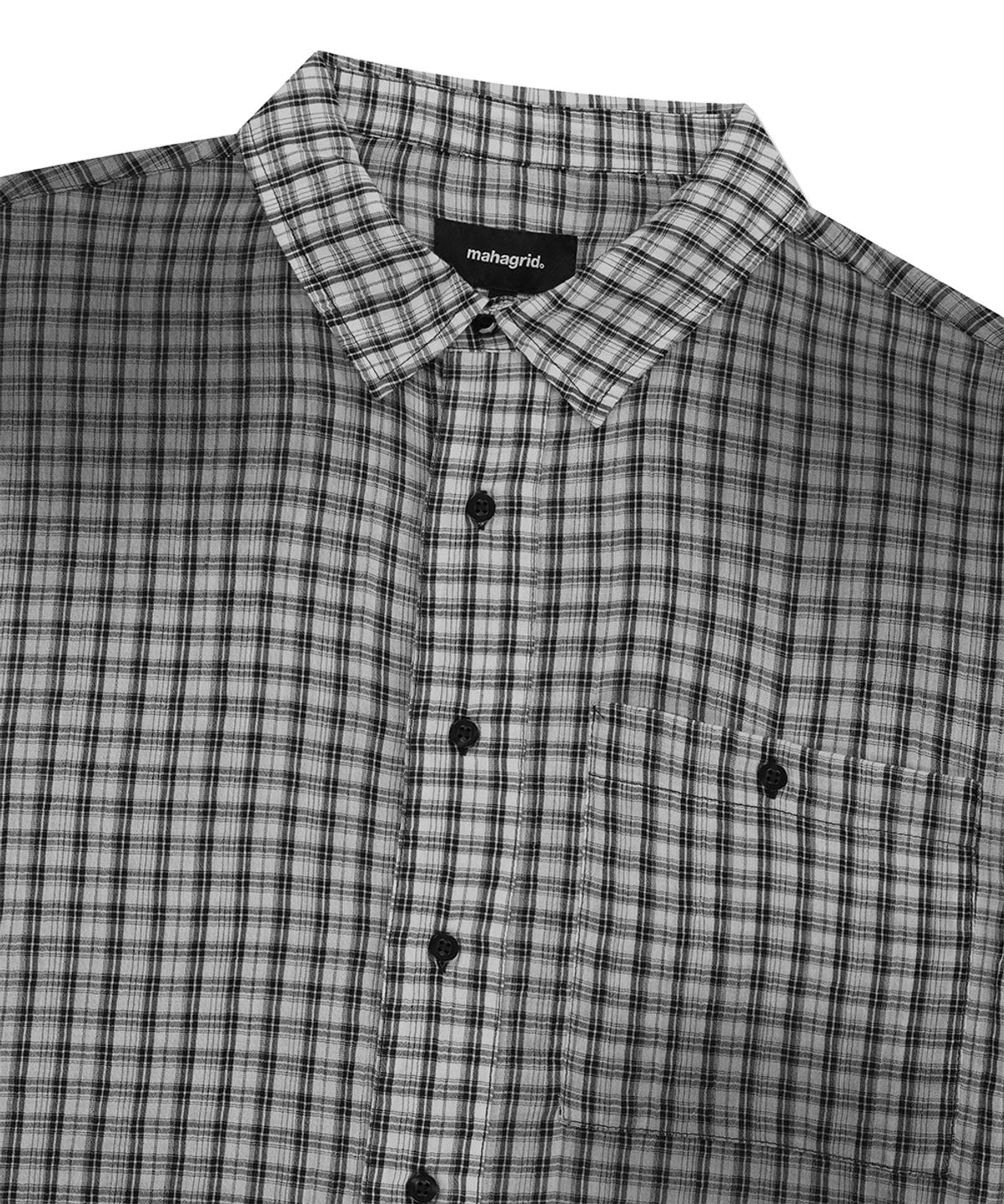 마하그리드(MAHAGRID) SPRAY DYEING CHECK CROP SHIRT BLACK(MG2GSMW322A)