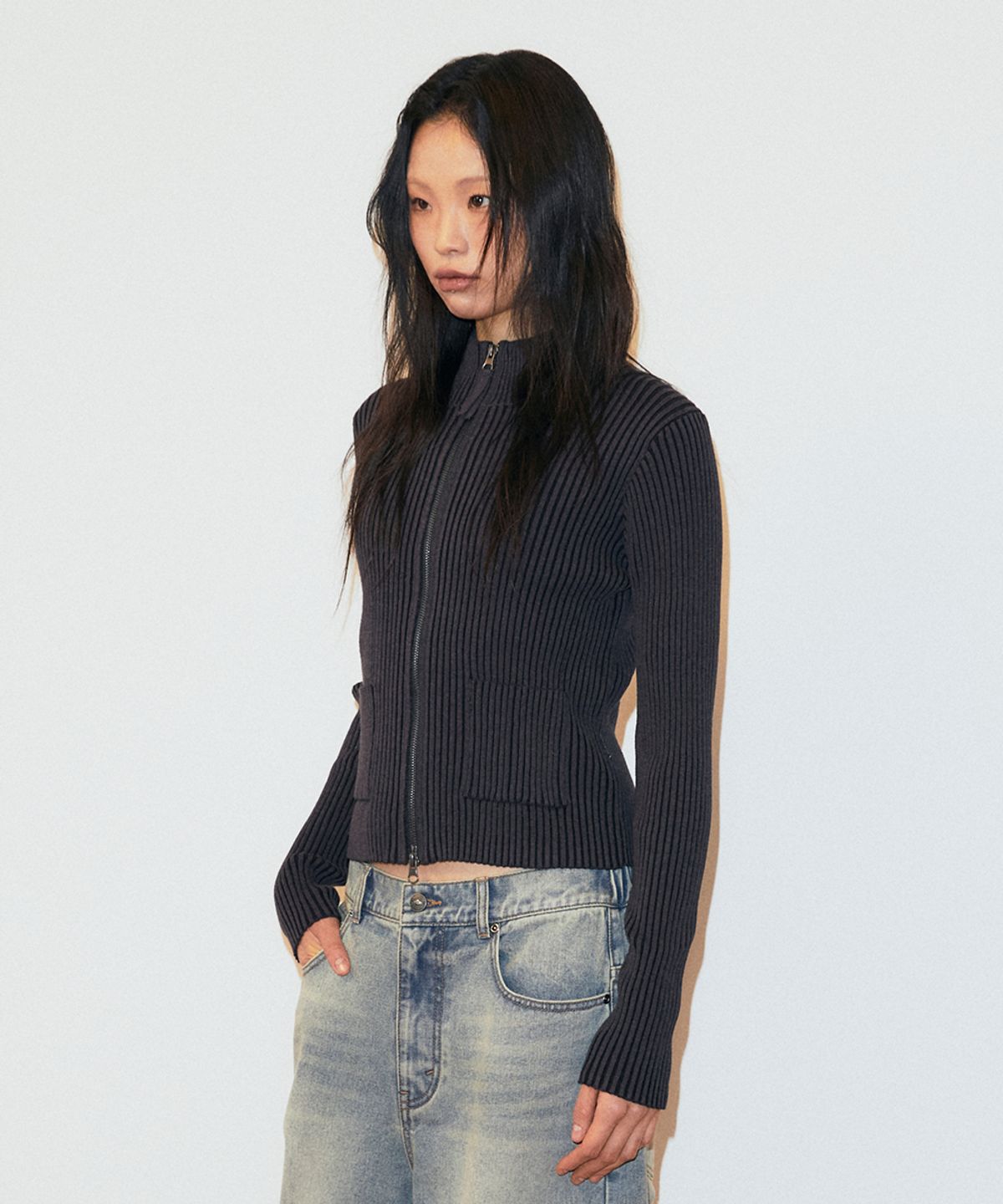 마하그리드(MAHAGRID) TWO TONE ZIP UP CARDIGAN BLUE(MG2GSMK686A)