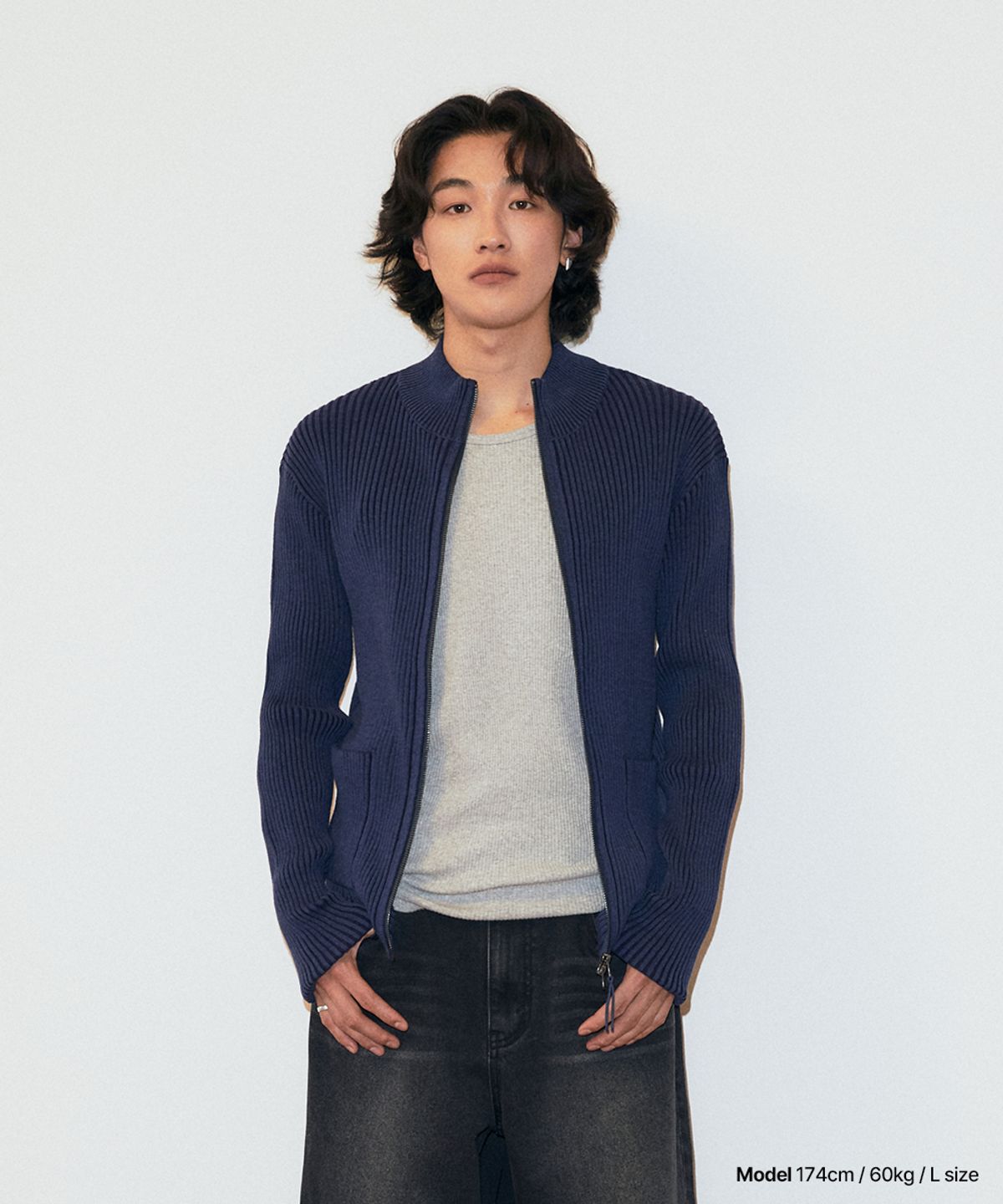 마하그리드(MAHAGRID) TWO TONE ZIP UP CARDIGAN BLACK(MG2GSMK686A)