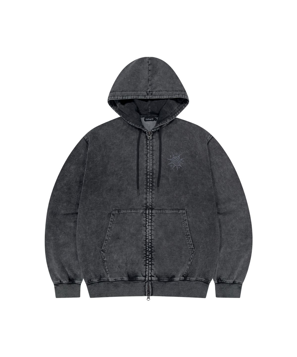 마하그리드(MAHAGRID) WASHED SOLAR APPLIQUE ZIP UP HOODIE CHARCOAL(MG2GSFM481A)