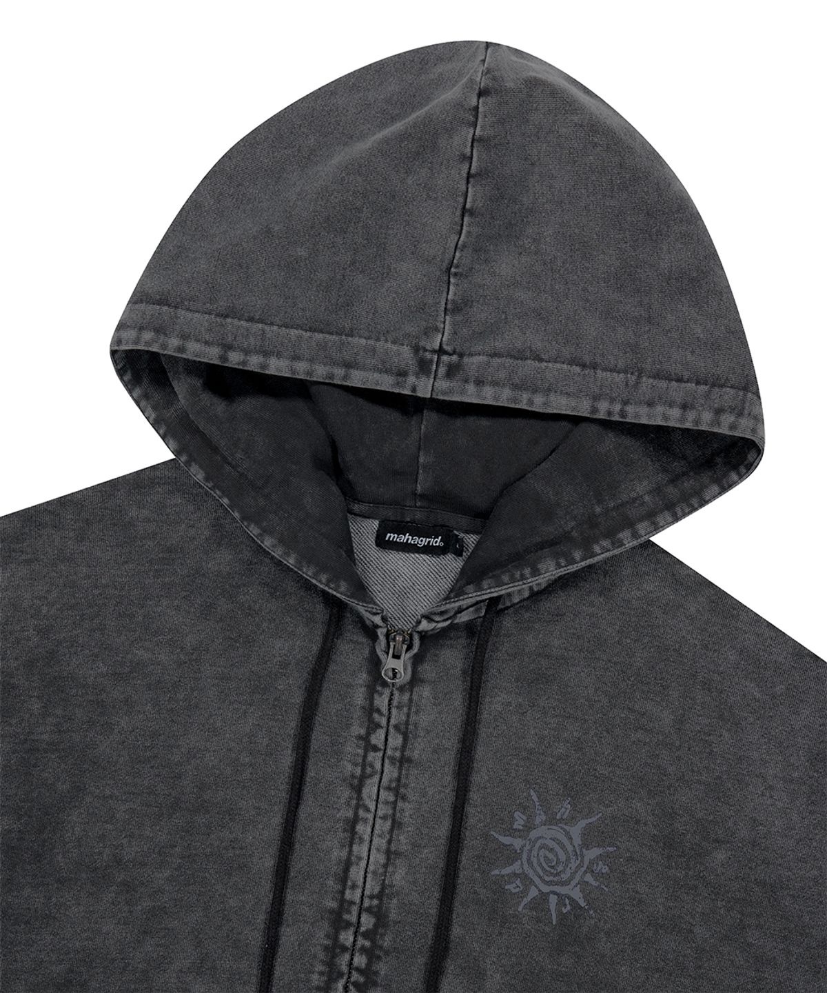 마하그리드(MAHAGRID) WASHED SOLAR APPLIQUE ZIP UP HOODIE CHARCOAL(MG2GSFM481A)