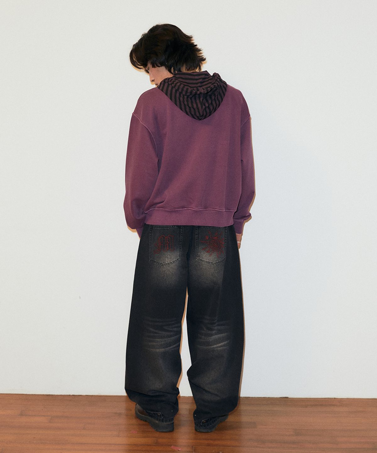 마하그리드(MAHAGRID) PIGMENT STRIPE MIXED ZIP UP HOODIE PURPLE(MG2FFFM492A)