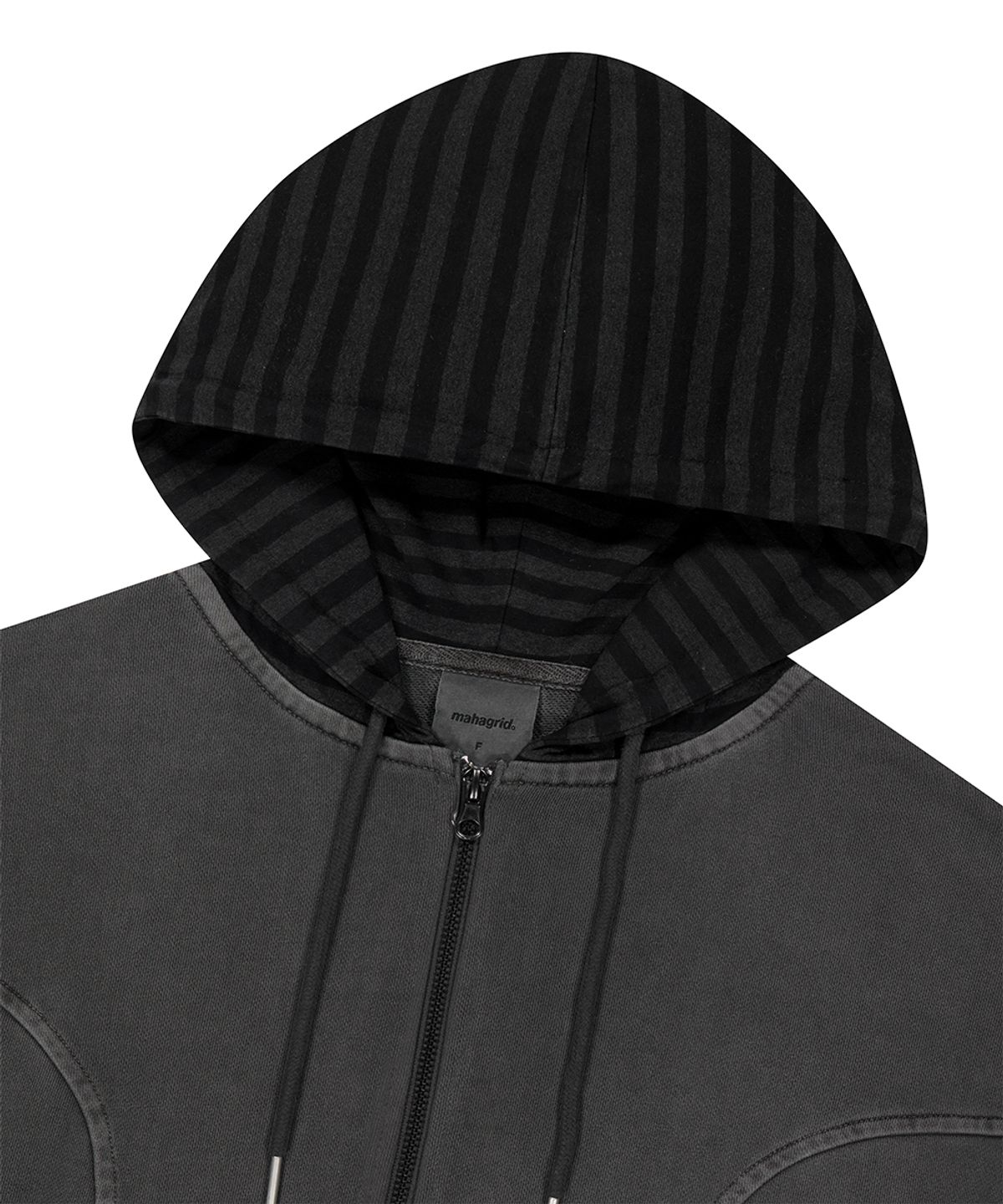 마하그리드(MAHAGRID) PIGMENT STRIPE MIXED ZIP UP HOODIE CHARCOAL(MG2FFFM492A)