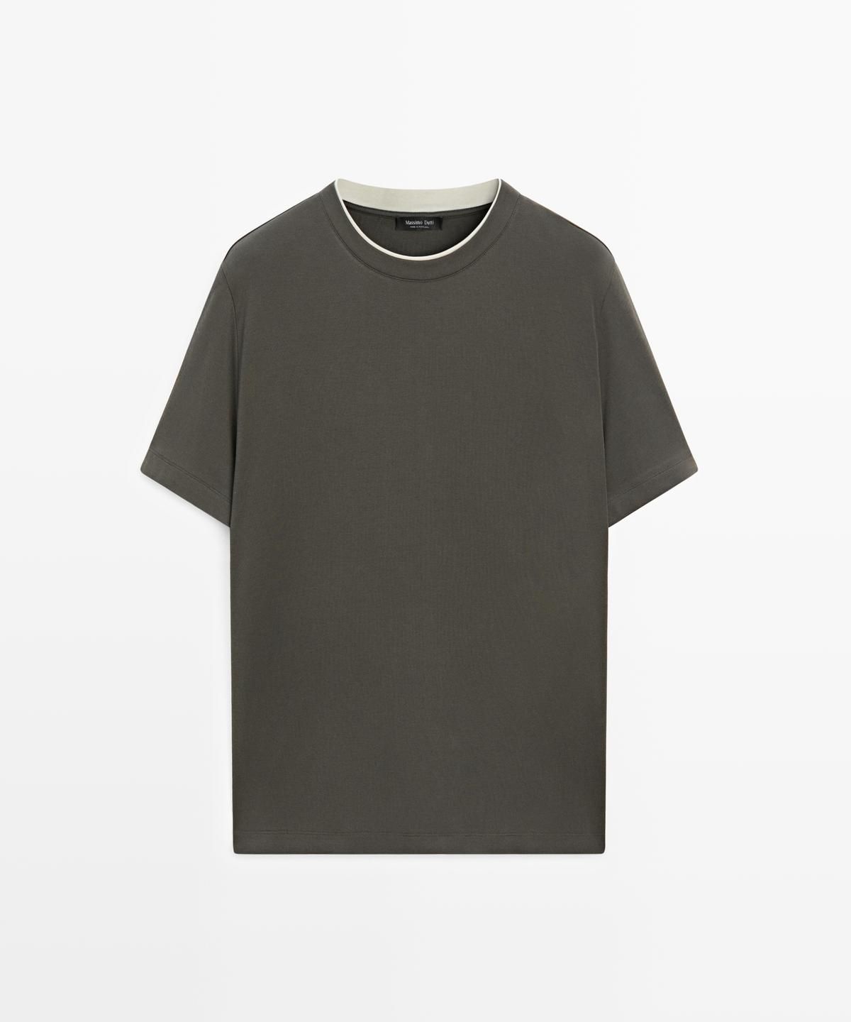 마시모두띠(MASSIMO DUTTI) 콘트라스트 넥 100% 코튼 티셔츠