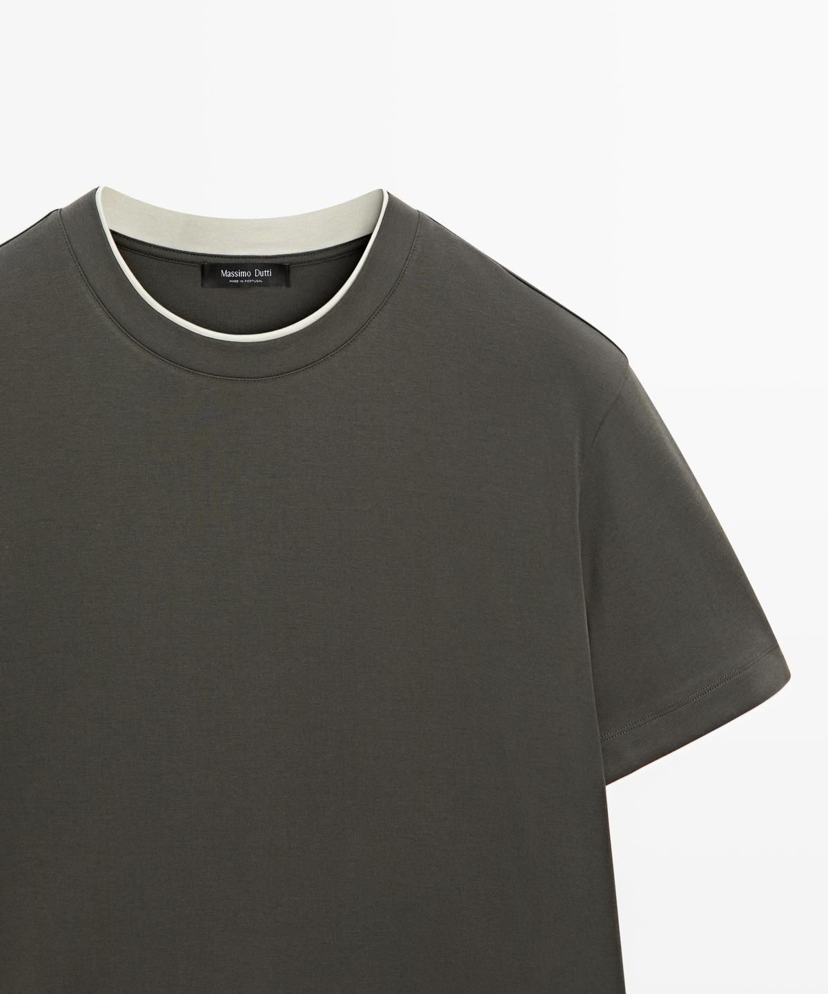 마시모두띠(MASSIMO DUTTI) 콘트라스트 넥 100% 코튼 티셔츠