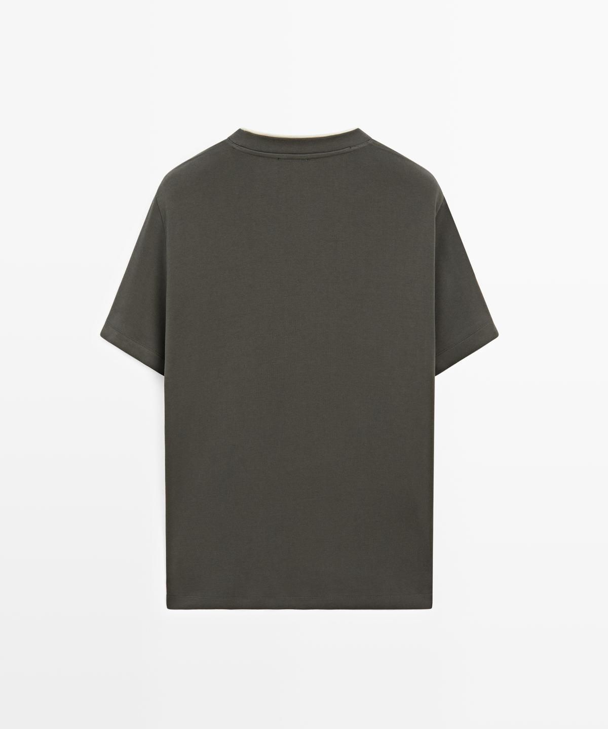 마시모두띠(MASSIMO DUTTI) 콘트라스트 넥 100% 코튼 티셔츠