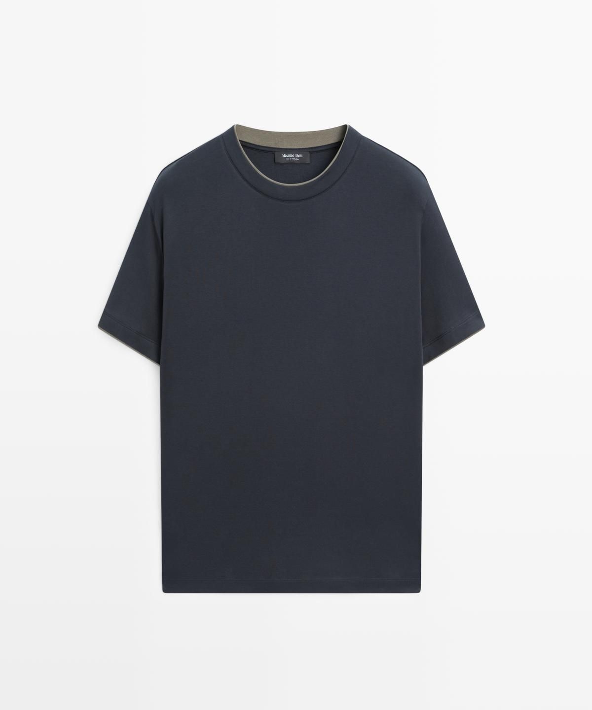 마시모두띠(MASSIMO DUTTI) 콘트라스트 넥 100% 코튼 티셔츠
