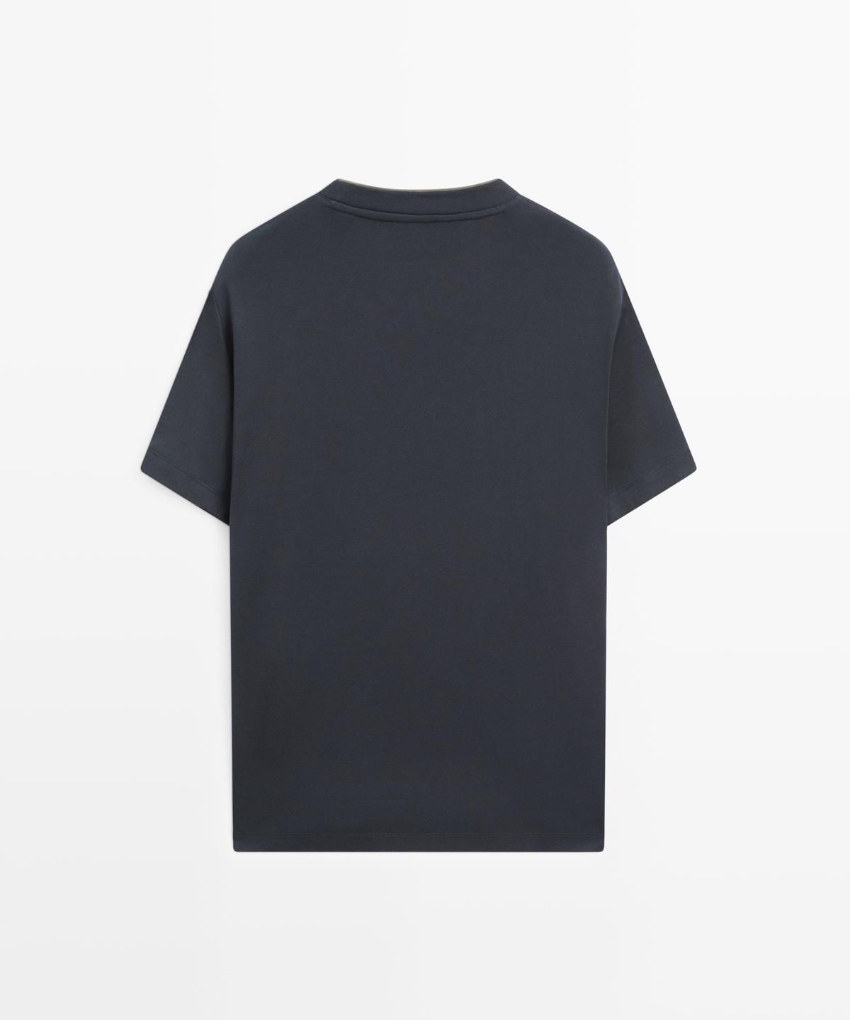 마시모두띠(MASSIMO DUTTI) 콘트라스트 넥 100% 코튼 티셔츠