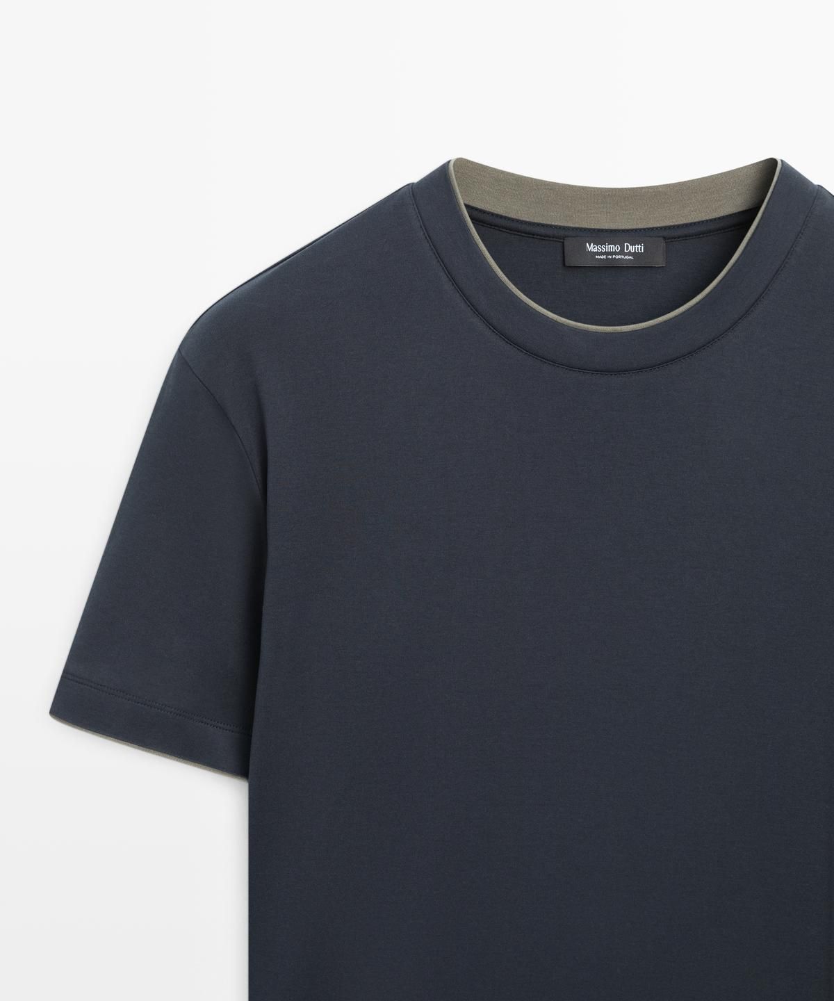 마시모두띠(MASSIMO DUTTI) 콘트라스트 넥 100% 코튼 티셔츠