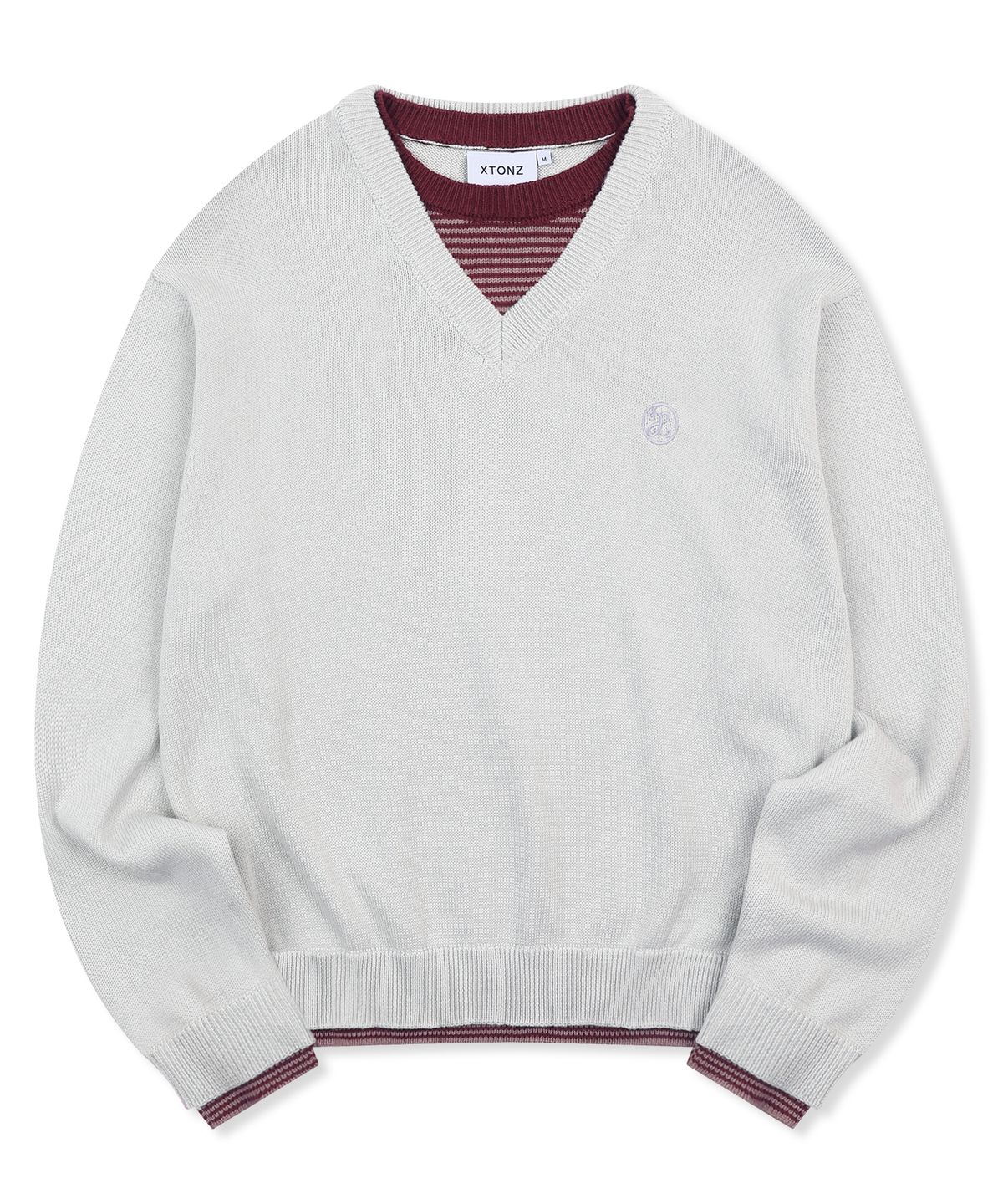 엑스톤즈(XTONZ) XTK180 스트라이프 레이어드 브이넥 풀오버 니트 (GRAY)