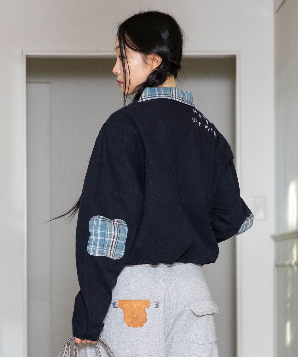 루나키후(RuNaKi'Hu') WXJ036 하루미치 체크 배색 워크자켓 (NAVY)