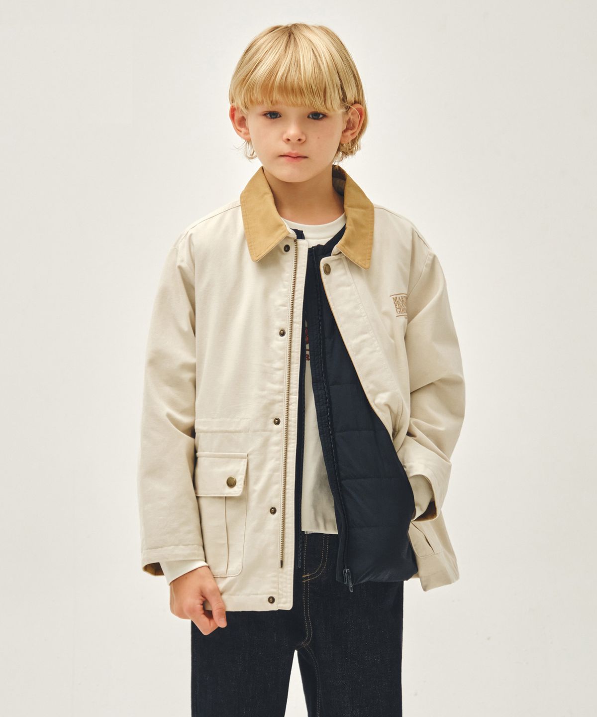 마리떼 키즈(MARITHÉ KIDS) KIDS CLASSIC LOGO DETACHABLE JACKET (VEST SET) light beige