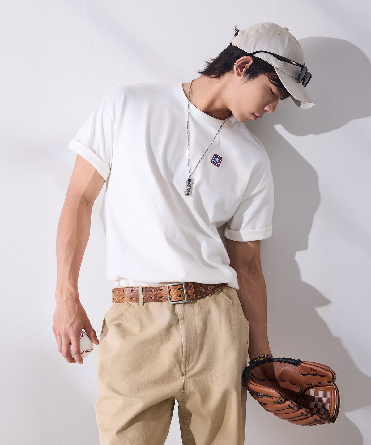 컨버스(CONVERSE) 저지 박스 로고 패치 티셔츠 에그렛 UCJ437-W2Y