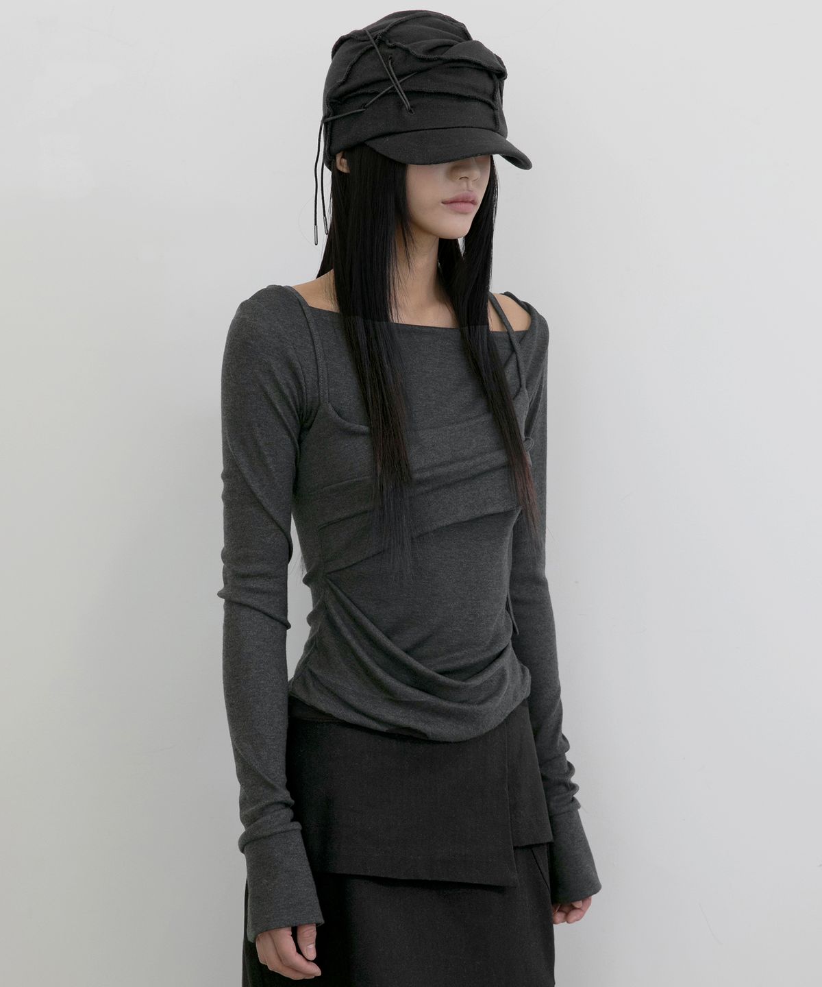 플레어업(FLAREUP) Layered Bustier Long Sleeve (FL-105_Charcoal Melange)
