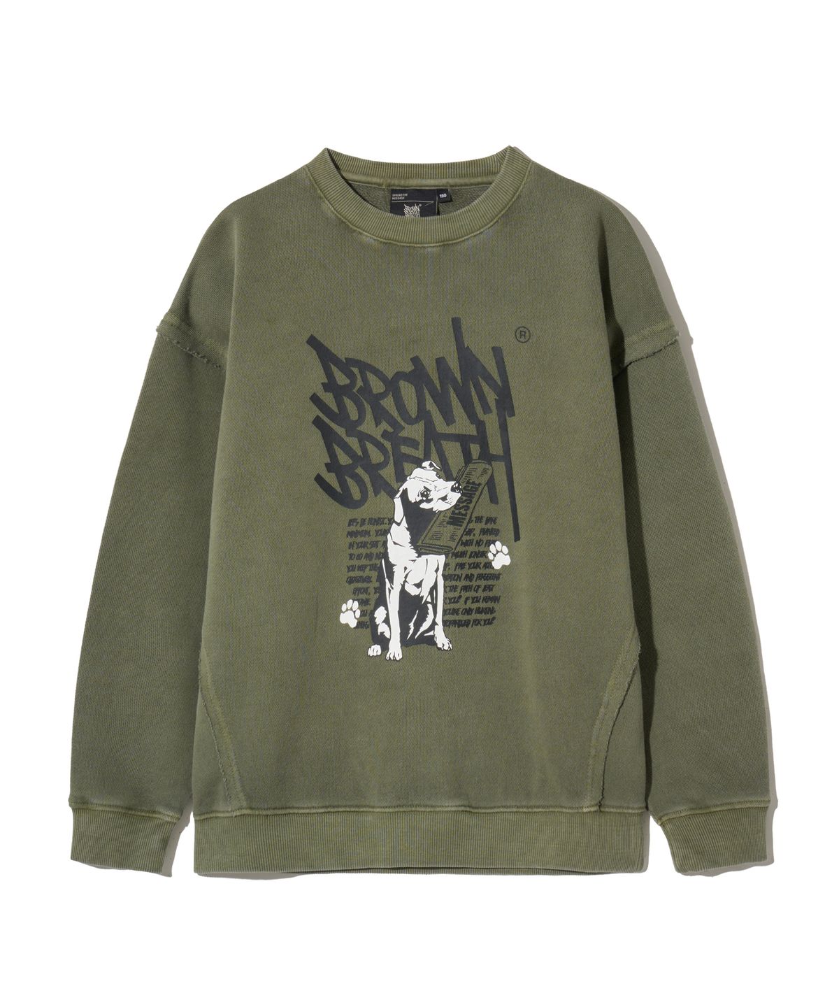 브라운브레스 키즈(BROWNBREATH KIDS) KIDS PIGMENT RAW CUT CREWNECK - KHAKI
