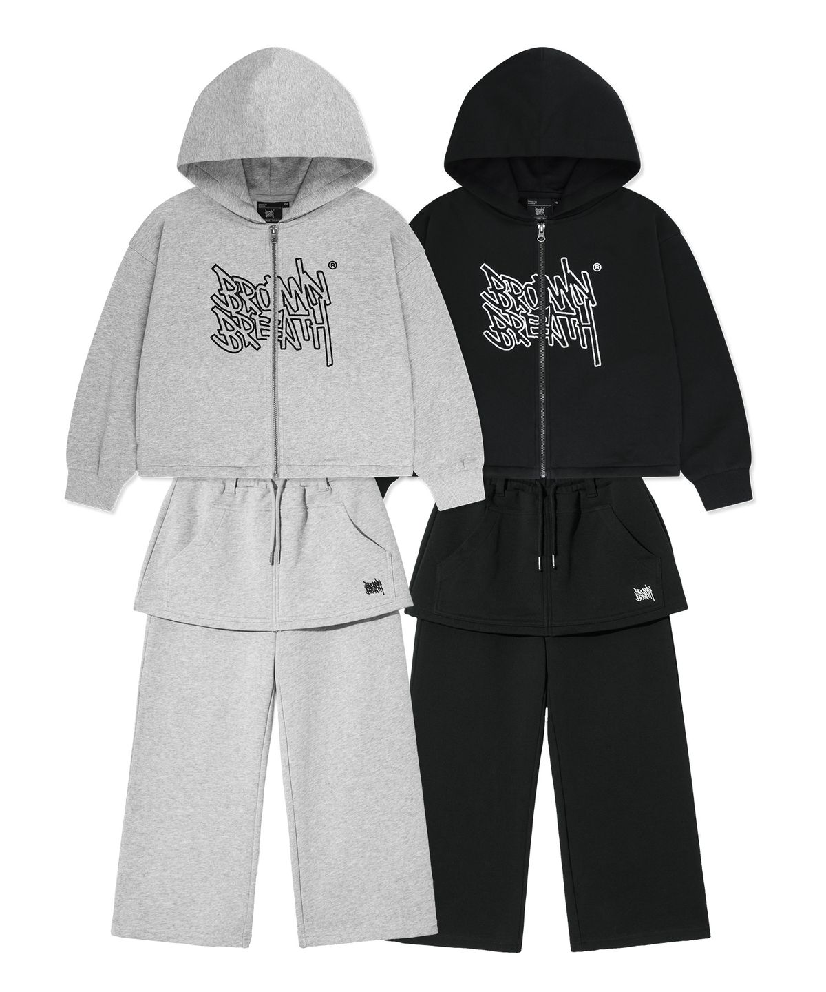 브라운브레스 키즈(BROWNBREATH KIDS) KIDS GIRL CROP HOOD ZIP UP SETUP_2COLOR
