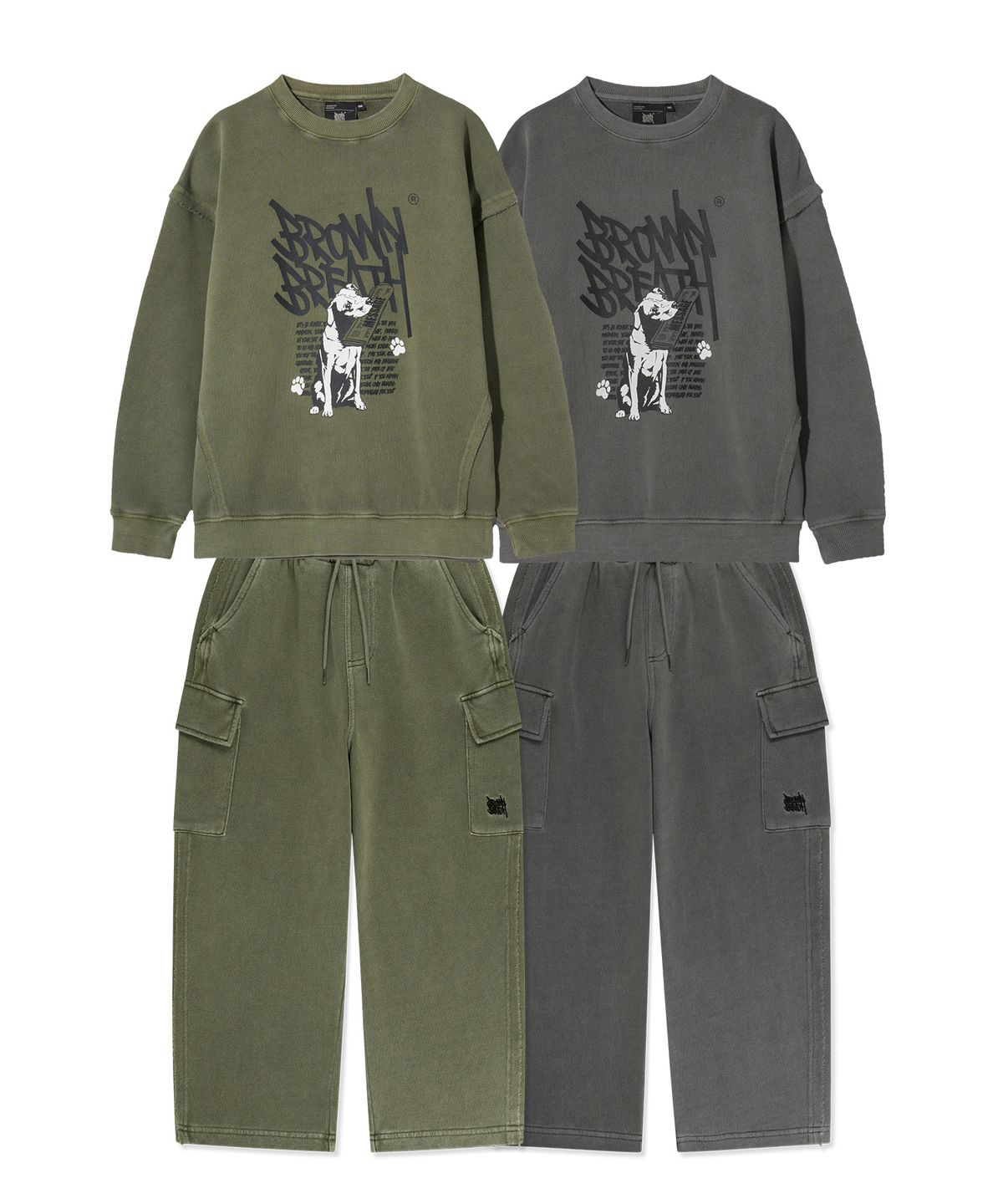 브라운브레스 키즈(BROWNBREATH KIDS) KIDS PIGMENT RAW CUT CREWNECK SETUP_2COLOR