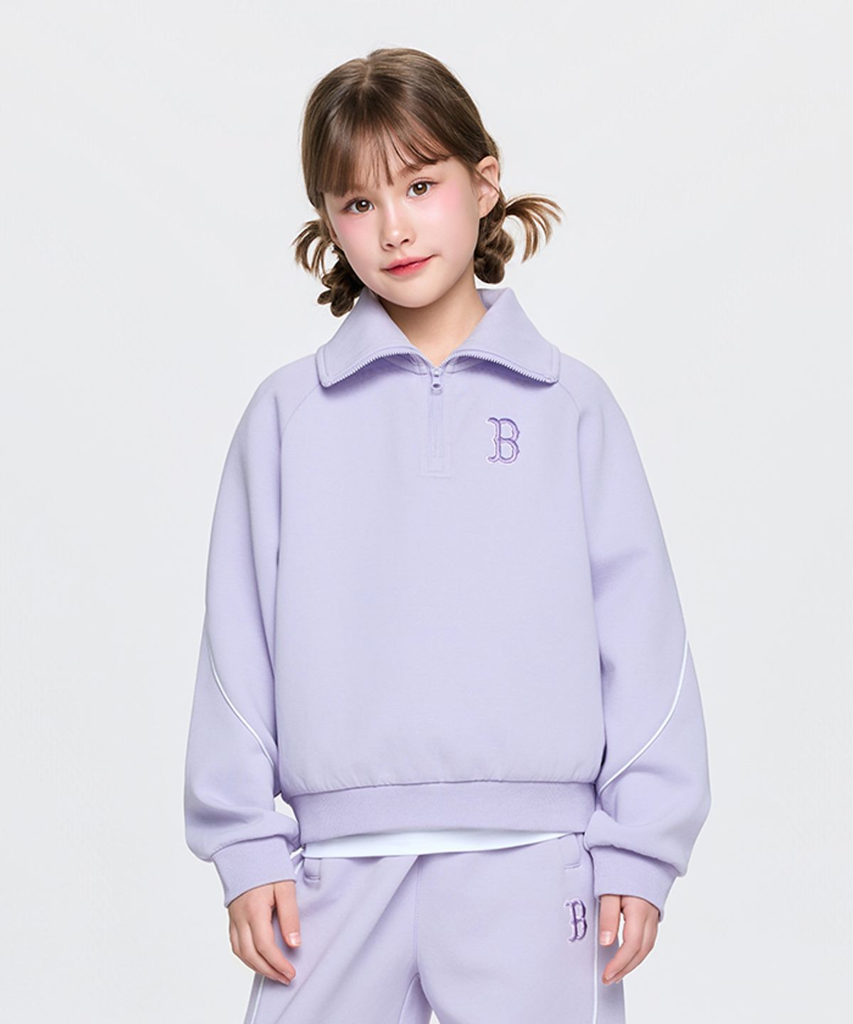 엠엘비 키즈(MLB KIDS) 스포티브 애슬레저 반집업 레이어드 맨투맨(여아) BOS (Lavender)