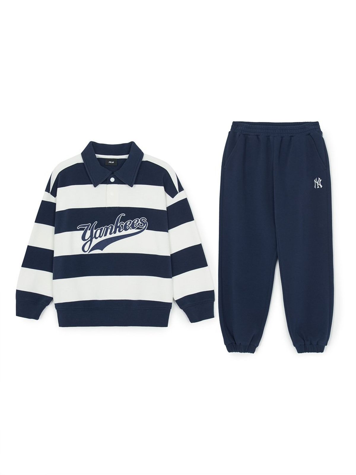 엠엘비 키즈(MLB KIDS) 스포티브 바시티 럭비 스트라이프 카라 맨투맨세트 NY (Navy)