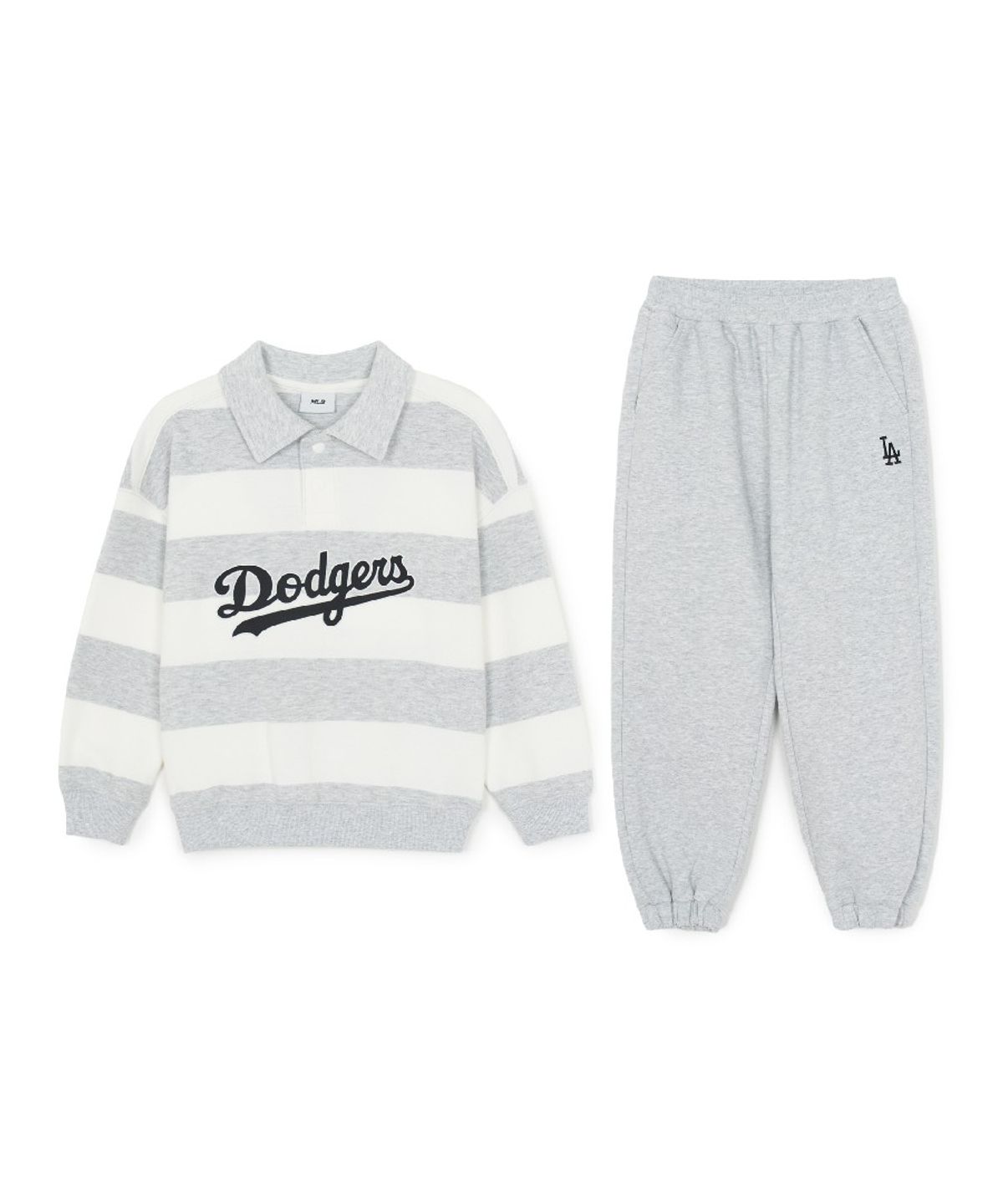 엠엘비 키즈(MLB KIDS) 스포티브 바시티 럭비 스트라이프 카라 맨투맨세트 LA (L.Melange Grey)