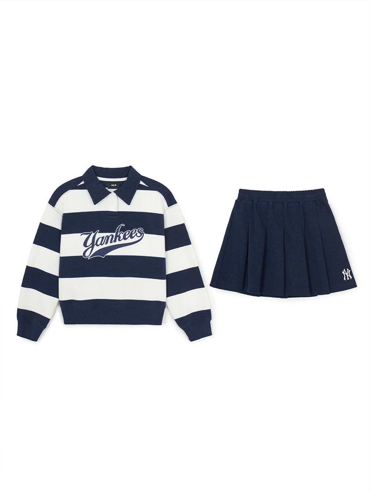 엠엘비 키즈(MLB KIDS) 스포티브 바시티 럭비 스트라이프 카라 맨투맨세트(여아) NY (Navy)