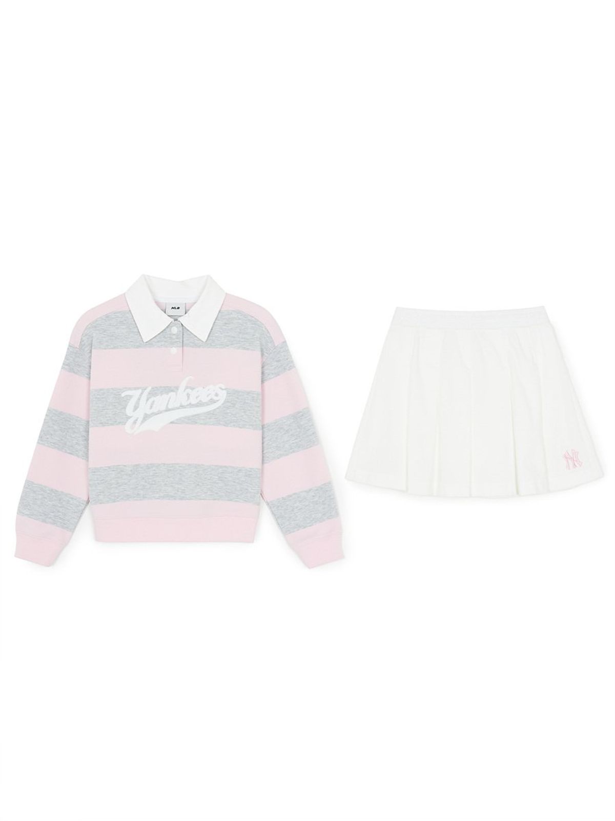 엠엘비 키즈(MLB KIDS) 스포티브 바시티 럭비 스트라이프 카라 맨투맨세트(여아) NY (L.Pink)