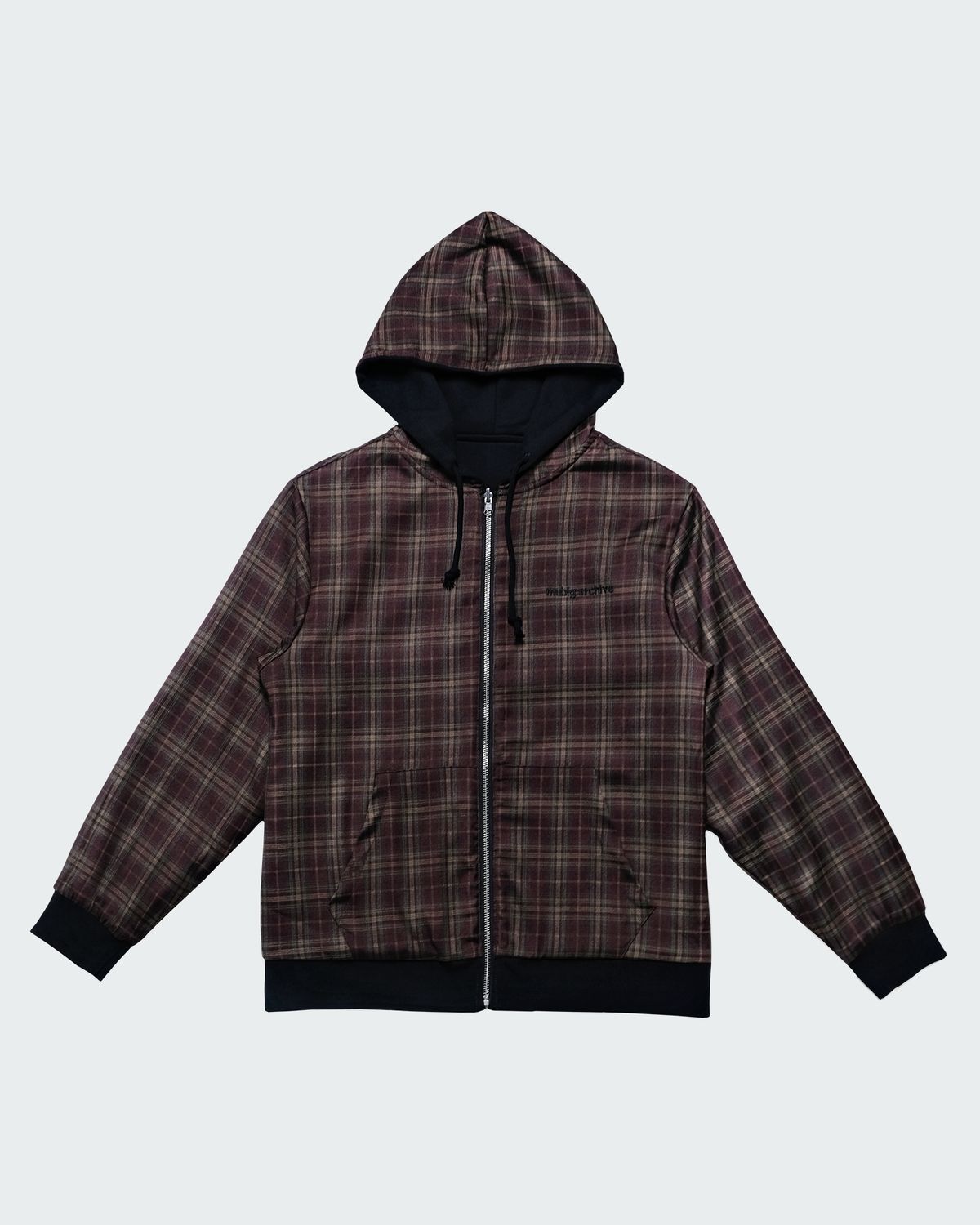 무비그아카이브(MUBIG.ARCHIVE) Reversible Plaid Zip Hoodie (burgundy)