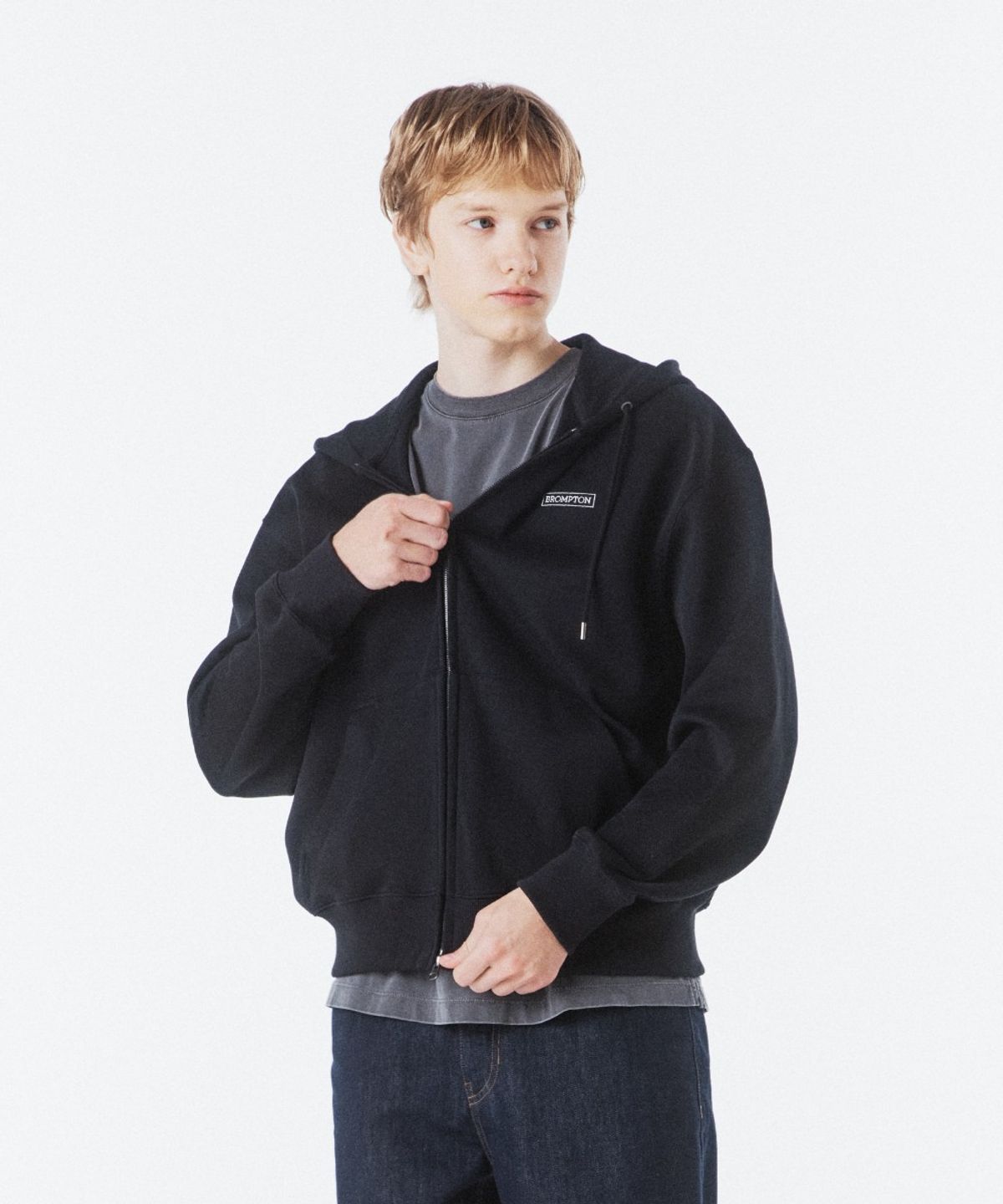 브롬톤 런던(BROMPTON LONDON) JACQUARD HOODIE ZIP-UP - BLACK (P261UFT103)