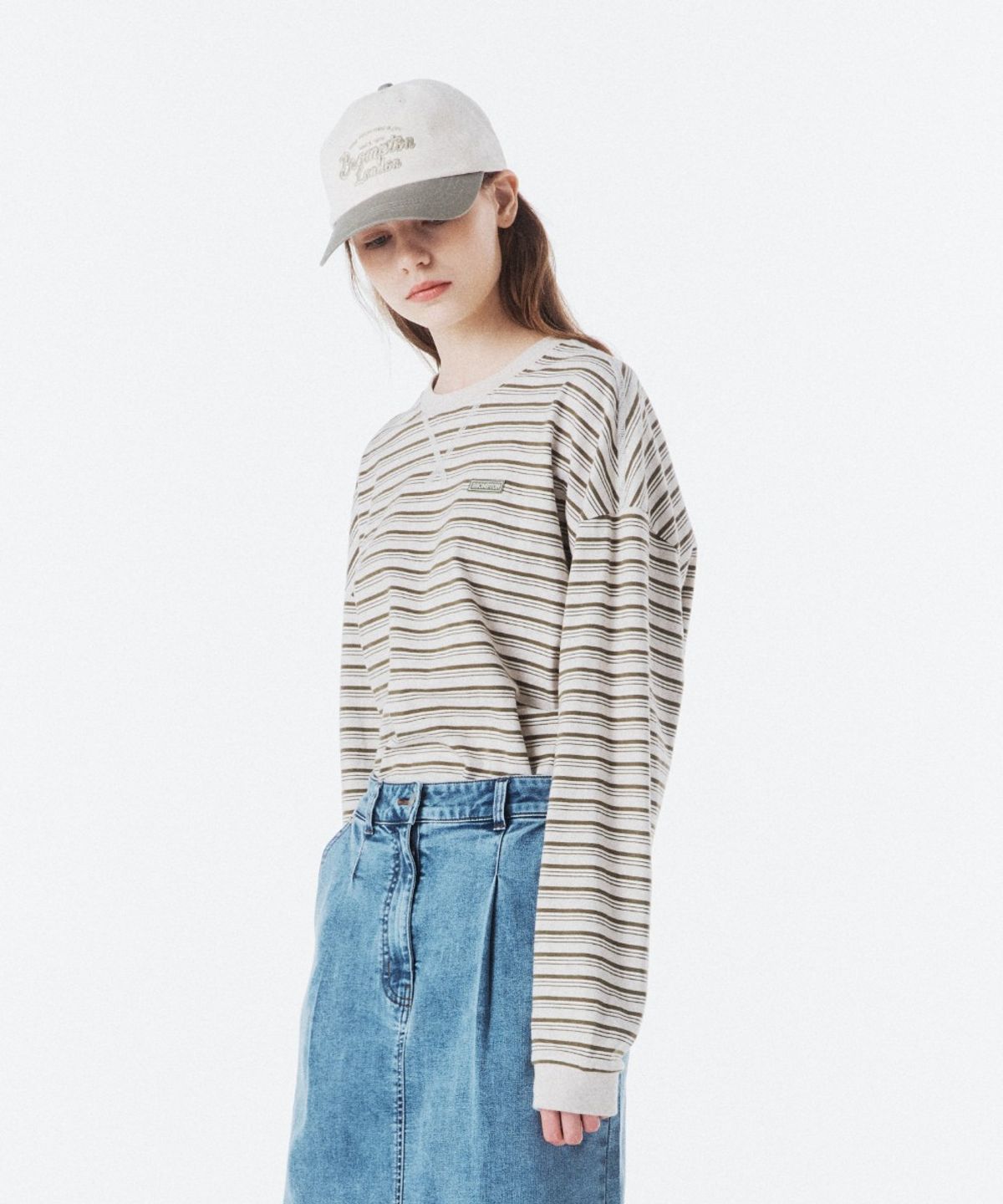 브롬톤 런던(BROMPTON LONDON) STRIPE LONG SLEEVE T-SHIRT - OLIVE (P261UTS103)