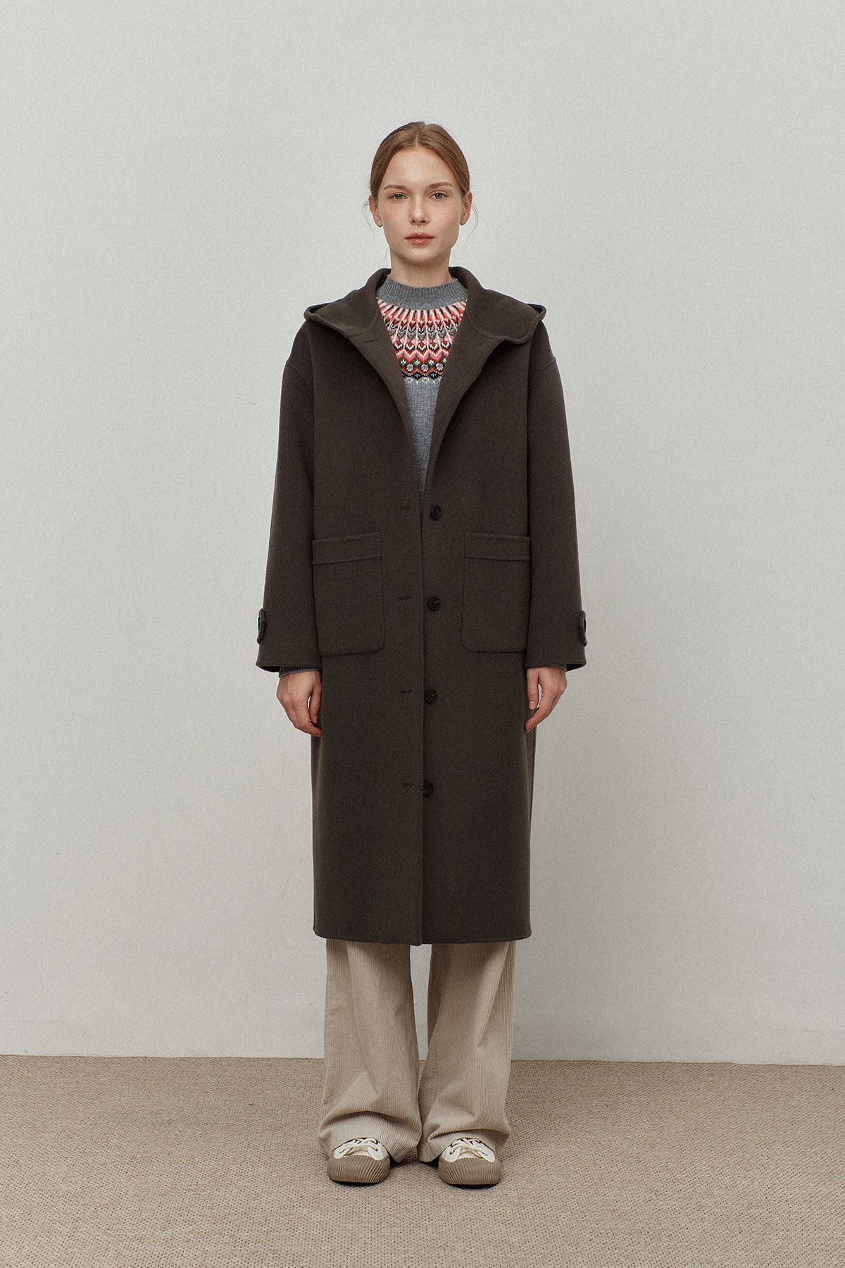 르몽생미셸(LE MONT ST MICHEL) Cashmere hood long coat_Khaki