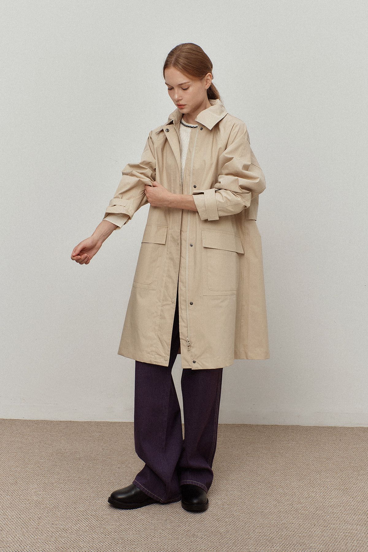 르몽생미셸(LE MONT ST MICHEL) Hood nylon utility trench coat_Beige