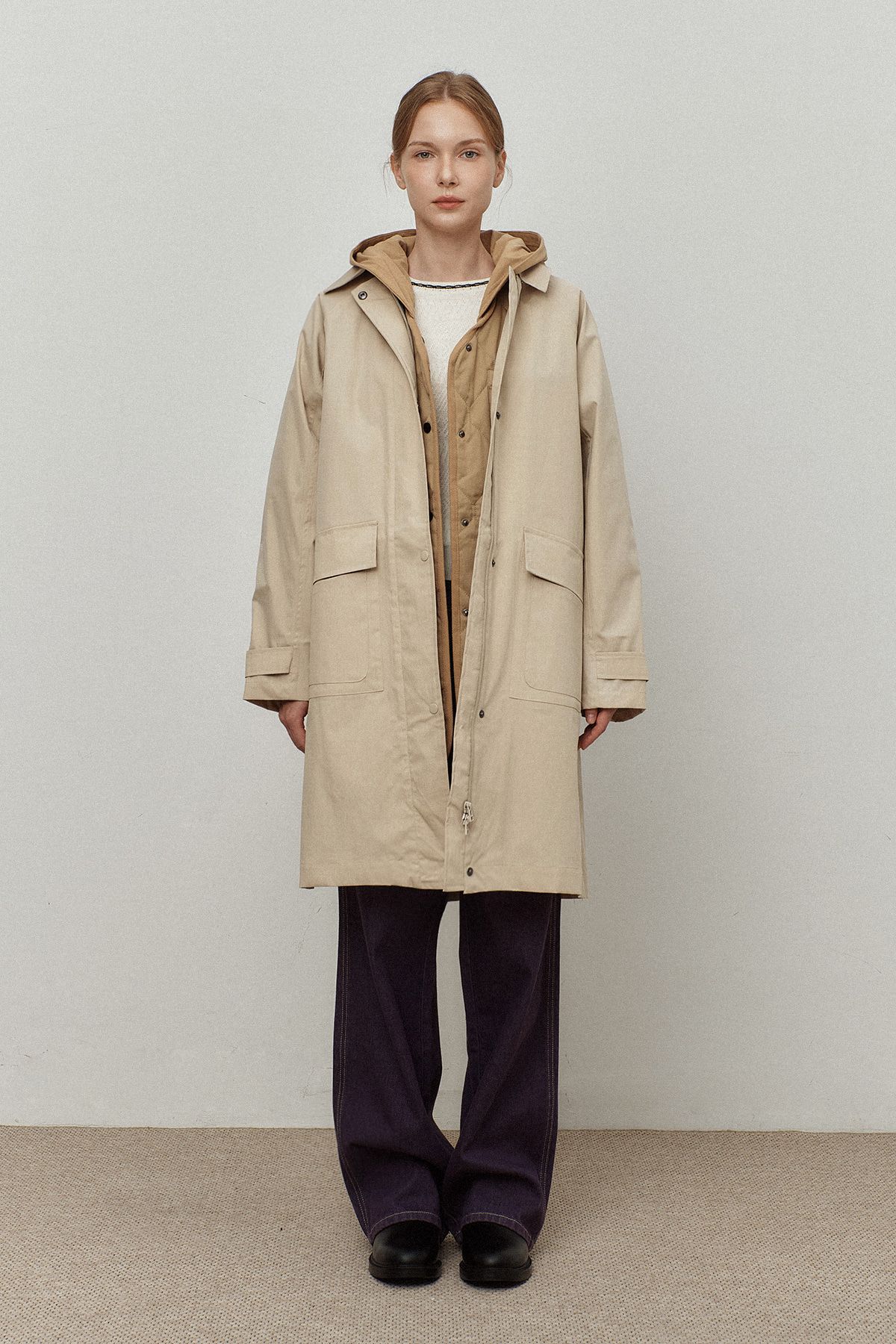르몽생미셸(LE MONT ST MICHEL) Hood nylon utility trench coat_Beige