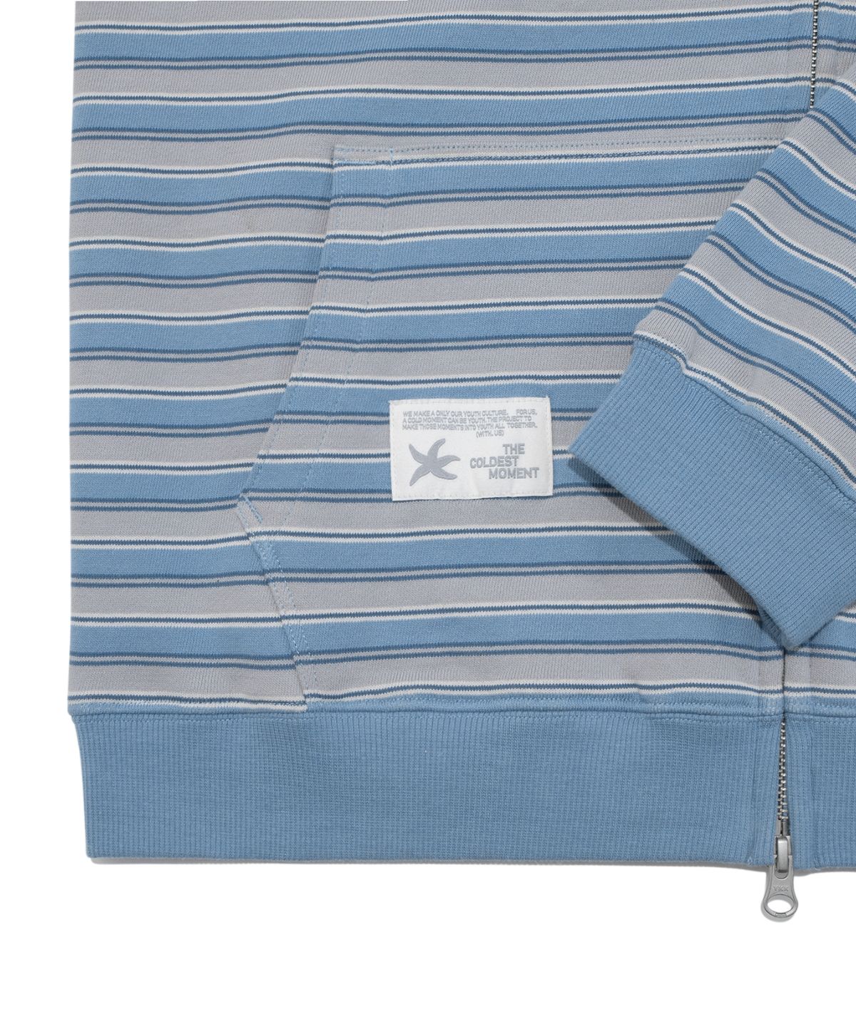 더콜디스트모먼트(THE COLDEST MOMENT) TCM stripe standard hooded zip-up (blue)