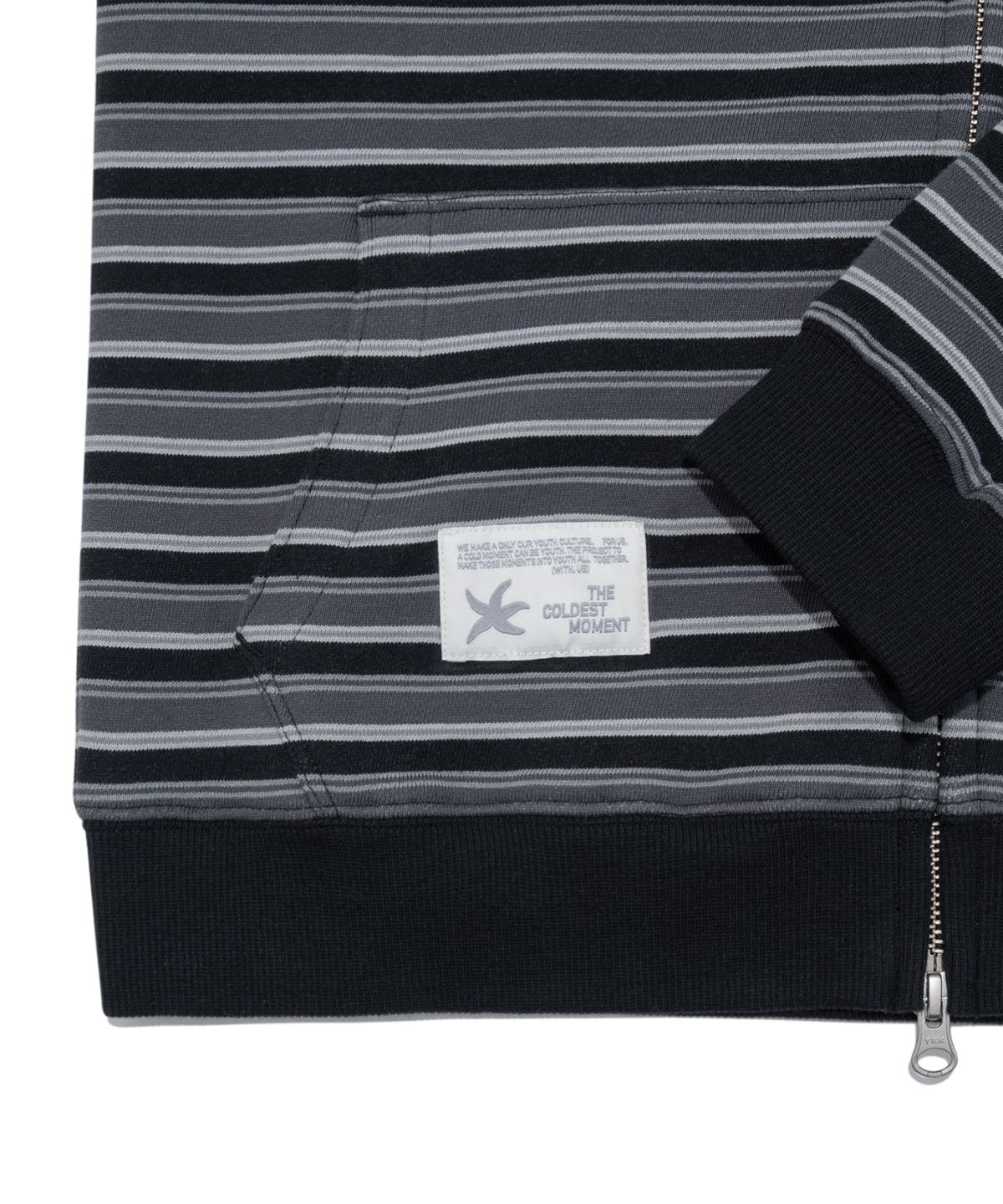 더콜디스트모먼트(THE COLDEST MOMENT) TCM stripe standard hooded zip-up (black)