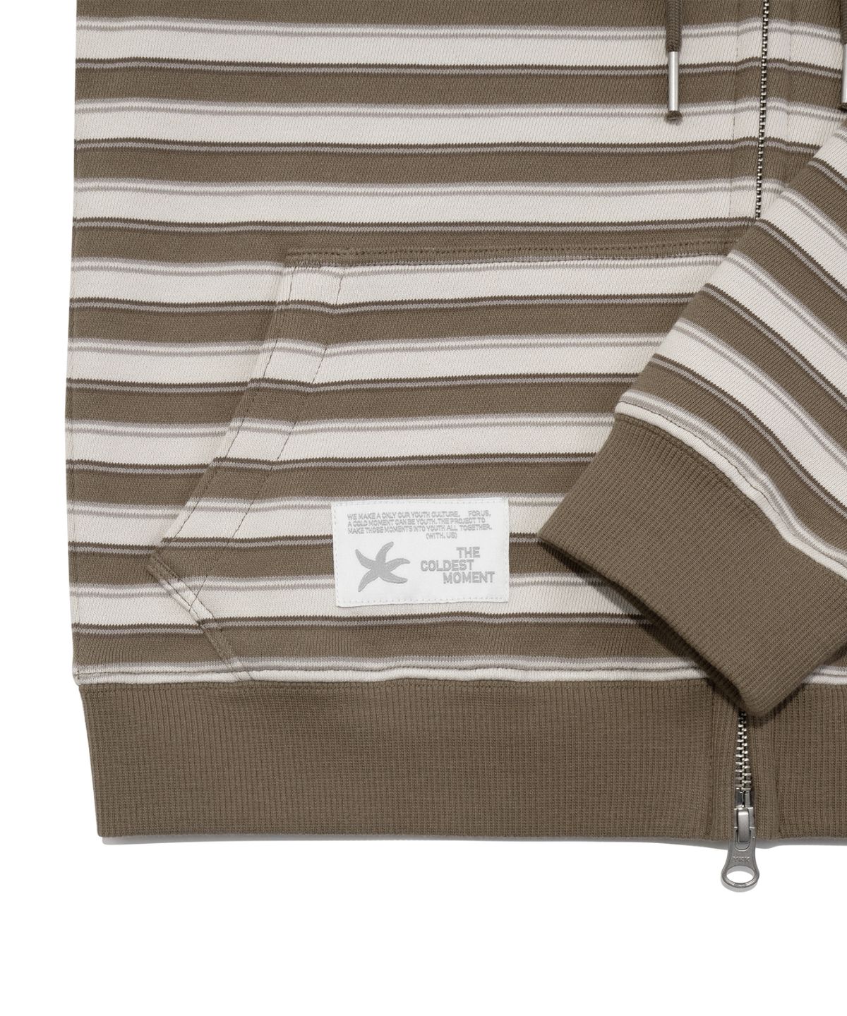 더콜디스트모먼트(THE COLDEST MOMENT) TCM stripe standard hooded zip-up (brown)