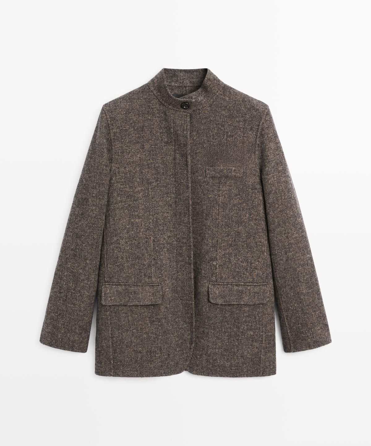 마시모두띠(MASSIMO DUTTI) 하이 칼라 트윌 울 블렌드 코트