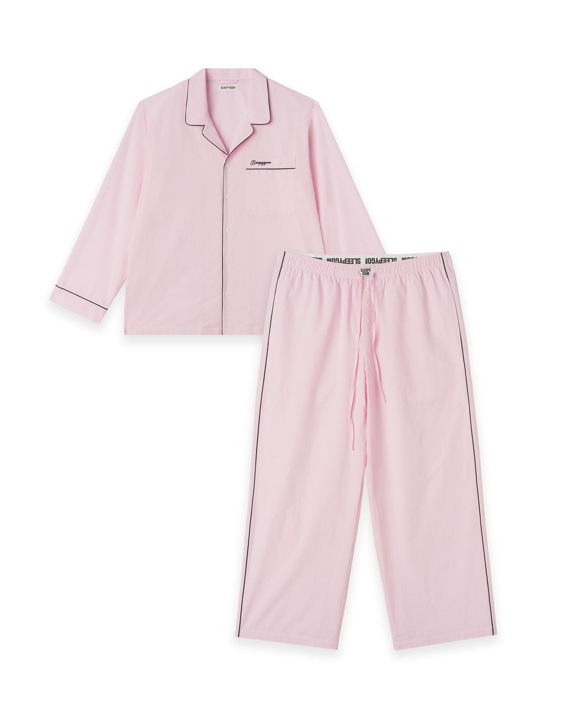 슬리피곰(SLEEPYGOM) Black Piping Pink Logo Pajama Set