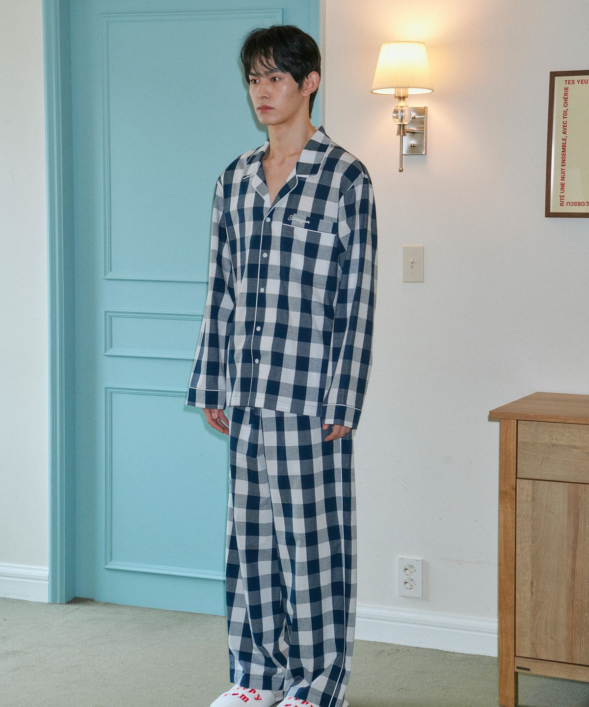 슬리피곰(SLEEPYGOM) Midnight Gingham Logo Pajama Set