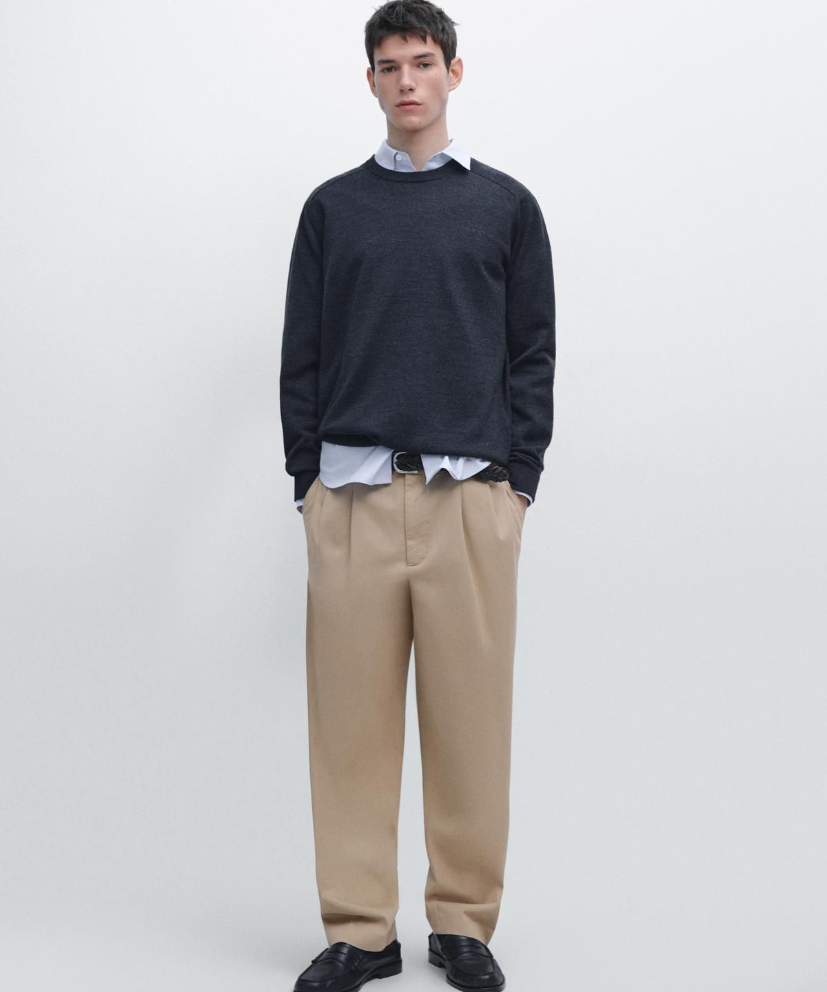 마시모두띠(MASSIMO DUTTI) 100% 메리노 울 라운드넥 니트 스웨터