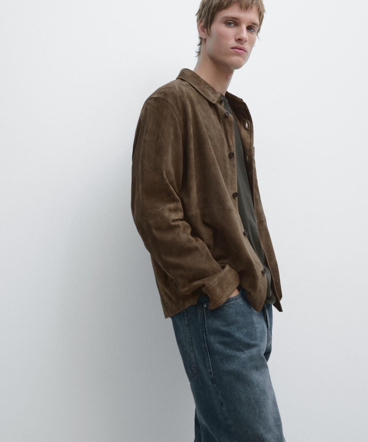 마시모두띠(MASSIMO DUTTI) 스웨이드 레더 오버셔츠