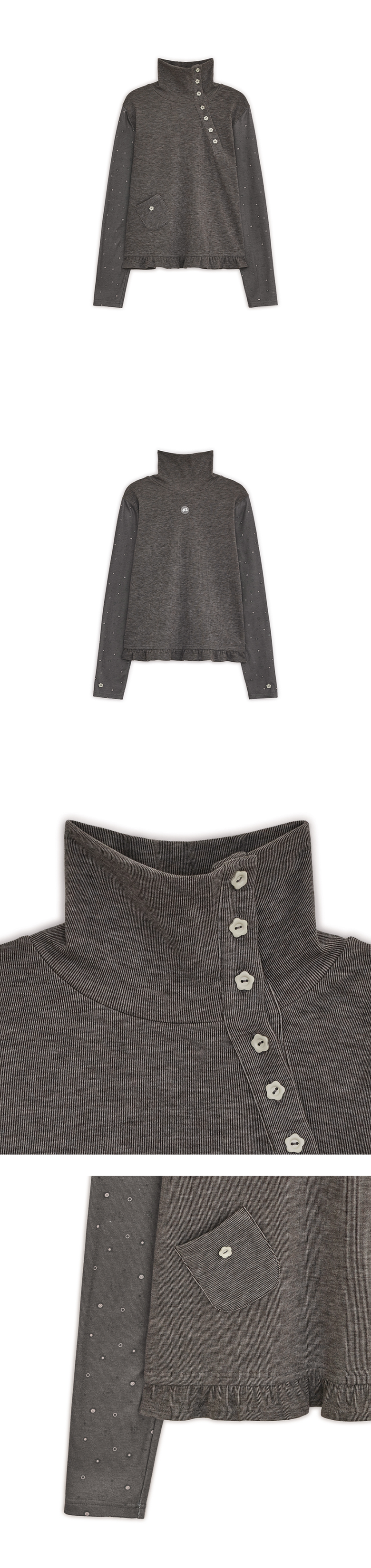 MUSINSA | HUG YOUR SKIN Flower Button Polo Top (Brown)