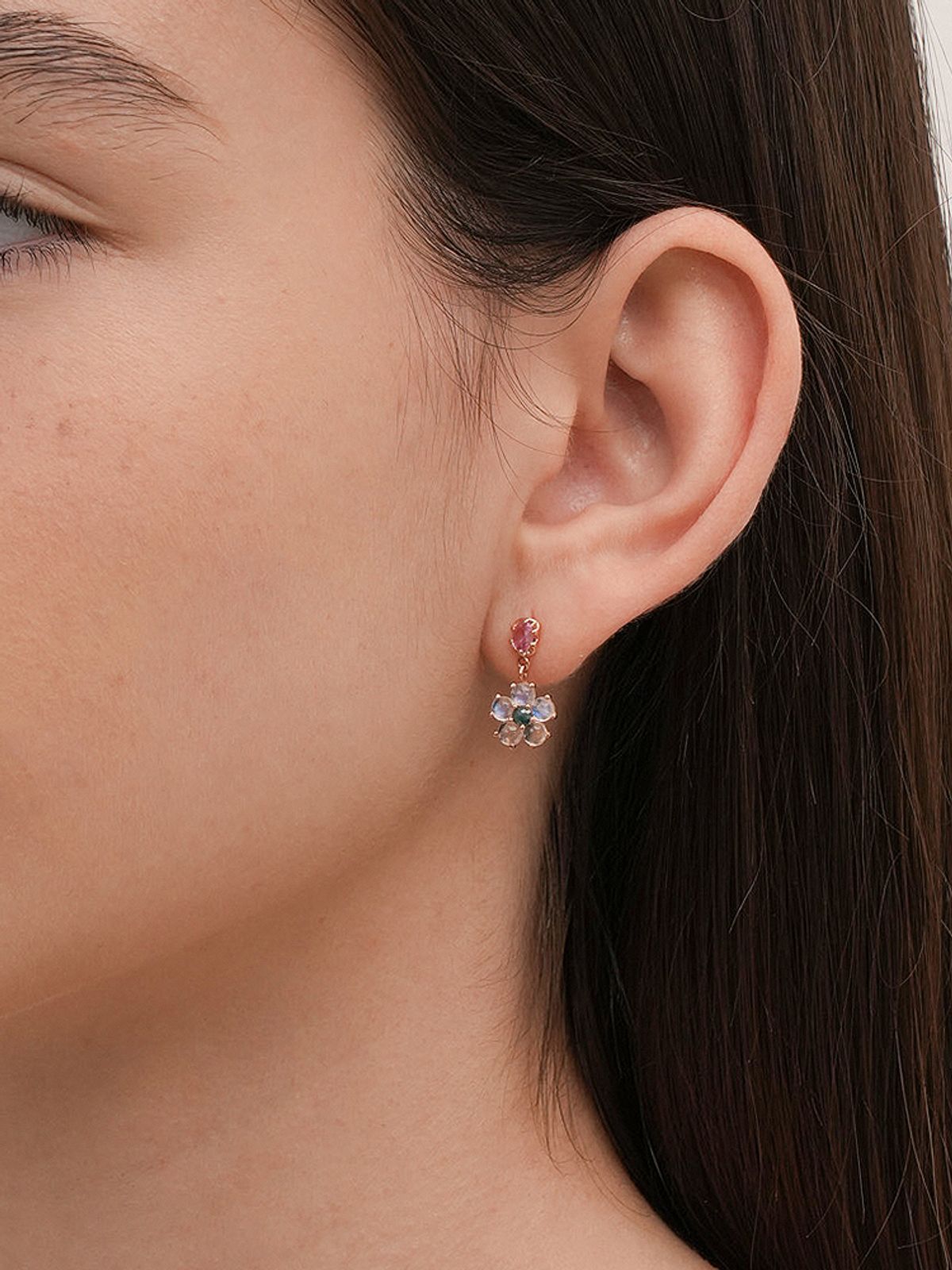 미니멀피어싱(MINIMALPIERCING) 14K 18K 브라이트닝 사파이어 플라워 드롭 피어싱 귀걸이
