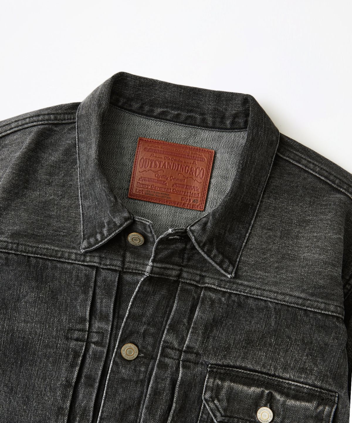 아웃스탠딩(OUTSTANDING) SELVEDGE DENIM 1ST JACKET_WASHED BLACK