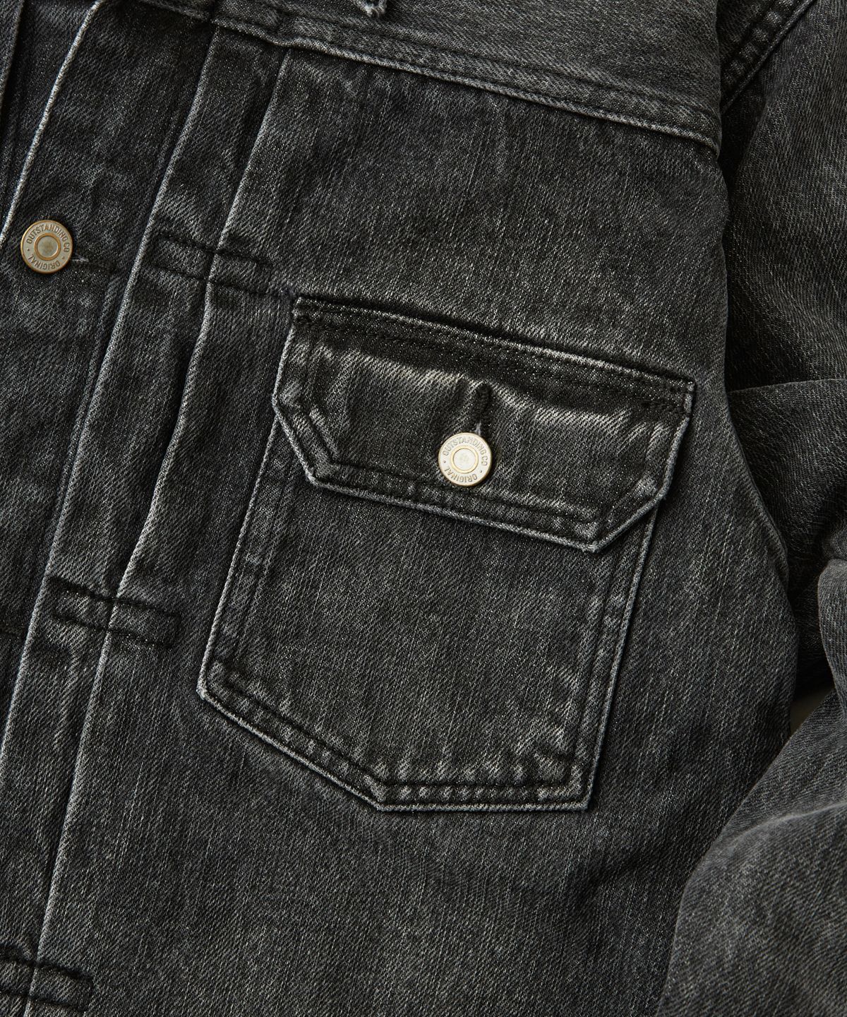 아웃스탠딩(OUTSTANDING) SELVEDGE DENIM 1ST JACKET_WASHED BLACK