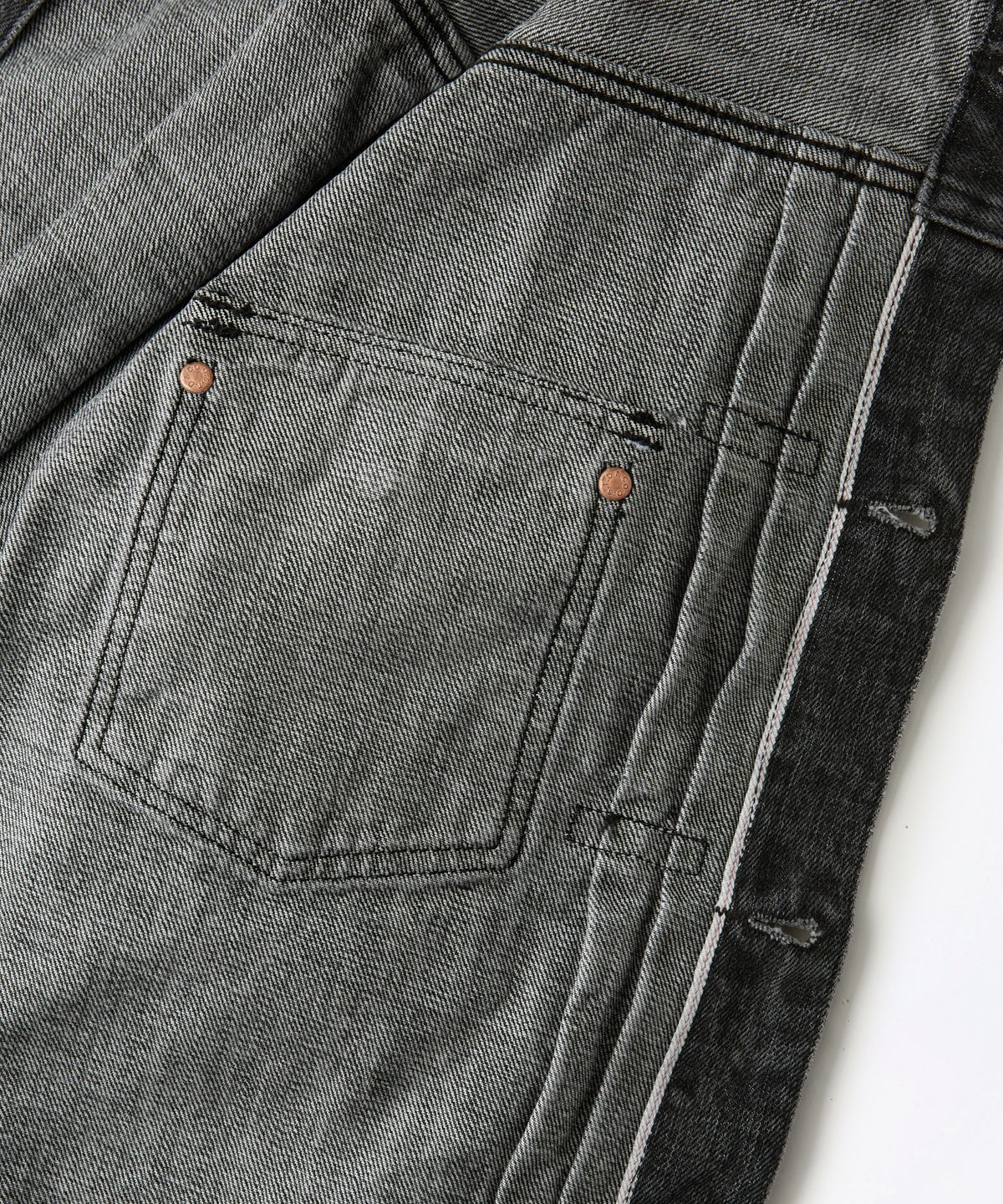 아웃스탠딩(OUTSTANDING) SELVEDGE DENIM 1ST JACKET_WASHED BLACK
